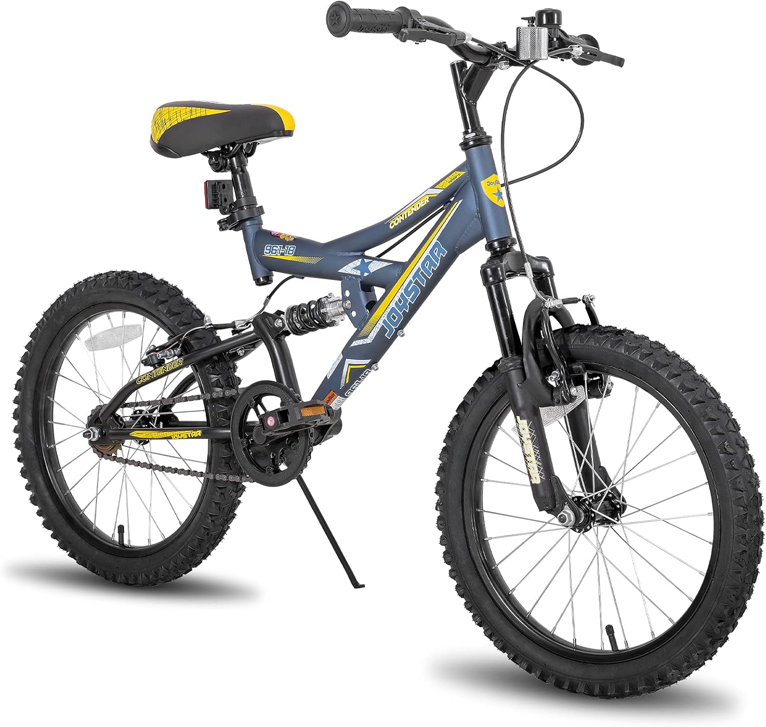 JOYSTAR mountain bike per bambini 20 pollici per ragazzi e ragazze dai 7 ai 13 anni, bici per bambini con telaio in acciaio a sospensione totale e trasmissione a 1 velocità con cavalletto.
