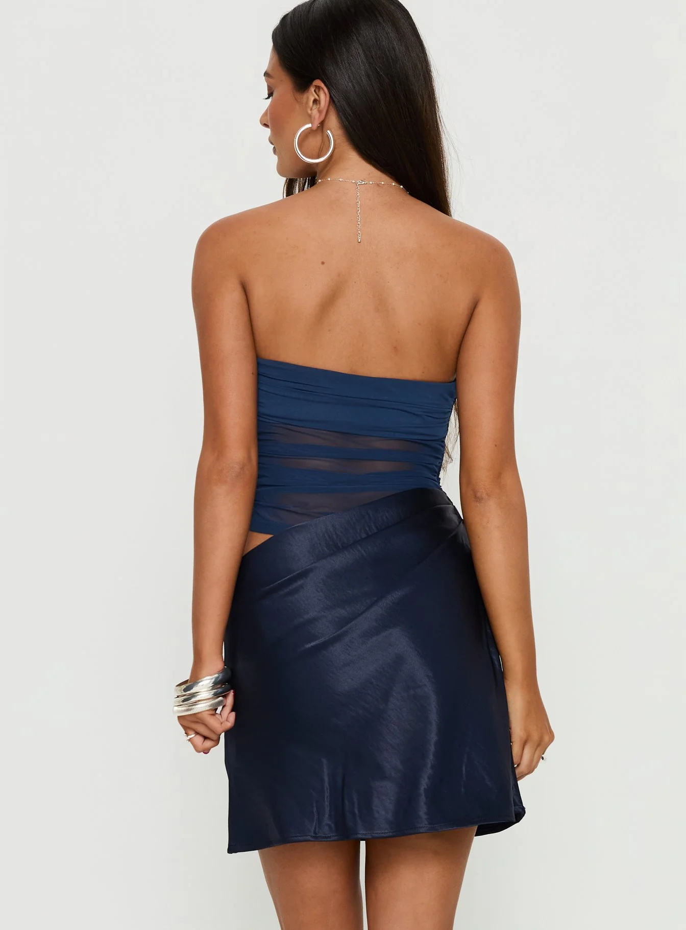 Elemental Strapless Mesh Mini Dress Navy