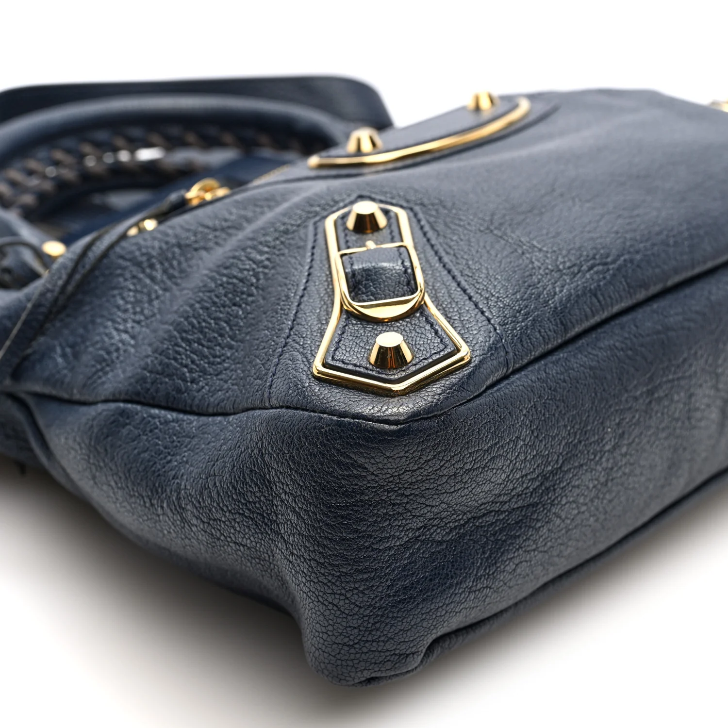 Chevre Gold Metallic Edge Hardware Town Bleu Nuit Dark Sea - Top Club