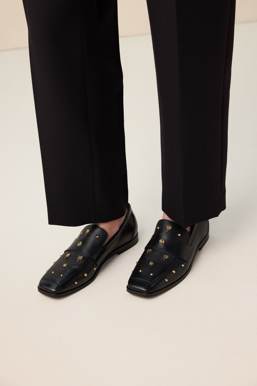 Zwarte leren loafer met studs