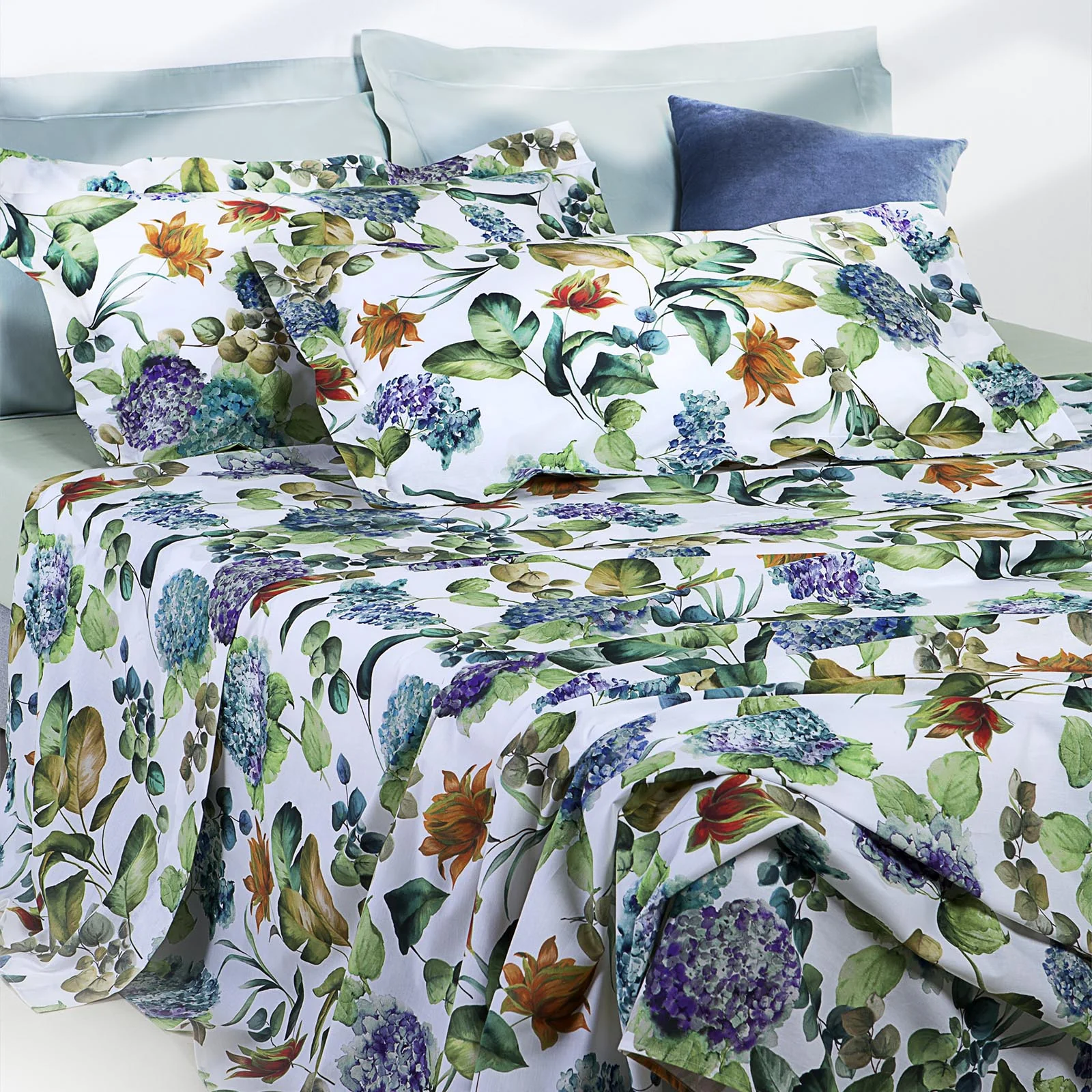 Copripiumino Con Federe In Percalle Hydrangea-Jungle Matrimoniale