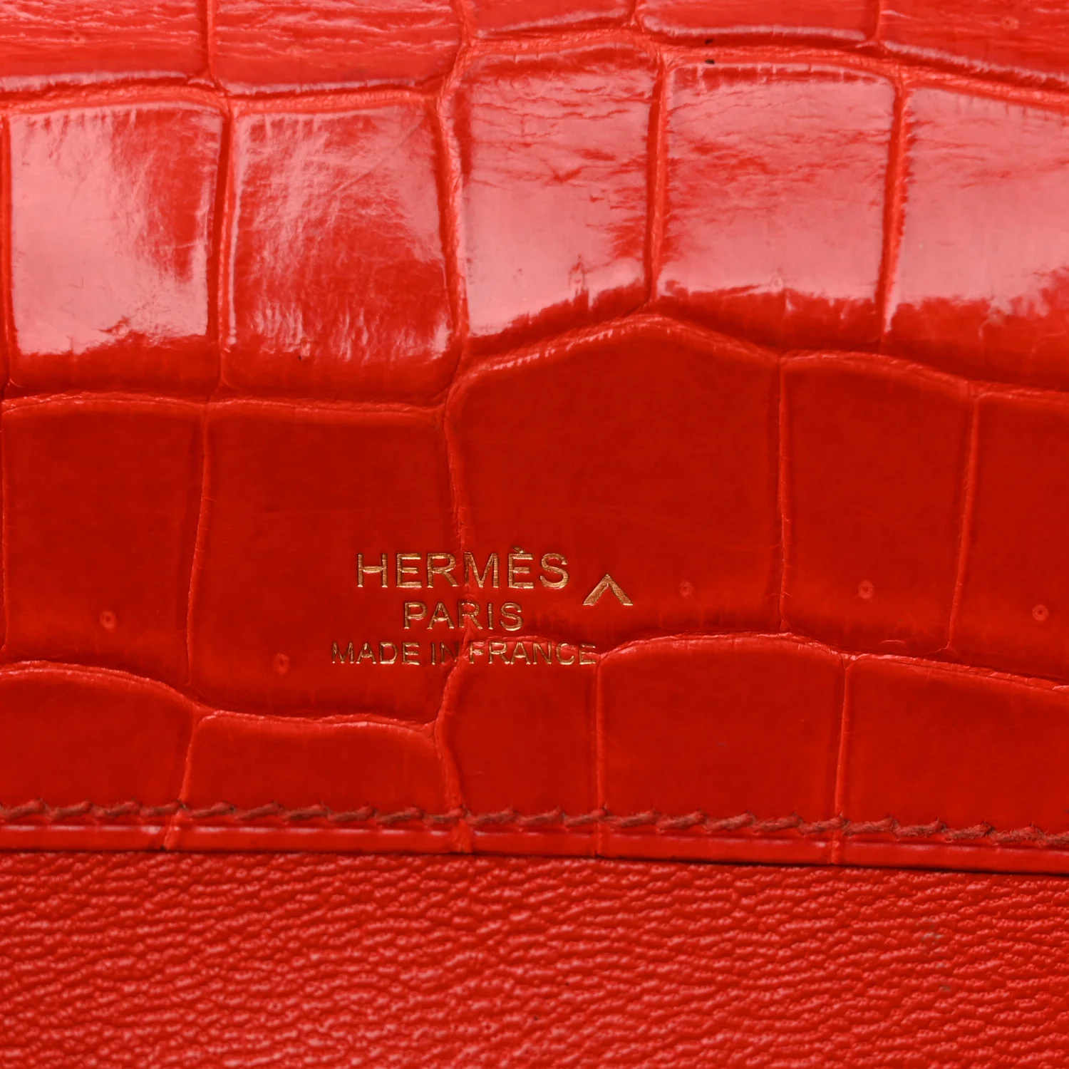 Shiny Porosus Crocodile Kelly Cut Pochette Orange Poppy - Top Club