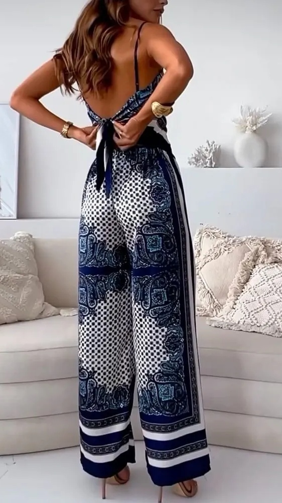 Women's Fashion Two-Piece Set: Printed Spaghetti Strap Bandeau Top + Allover-Print Trousers - Nordfashionstorm - Women's Clothing, Fashion for You - Nordfashionstorm.com