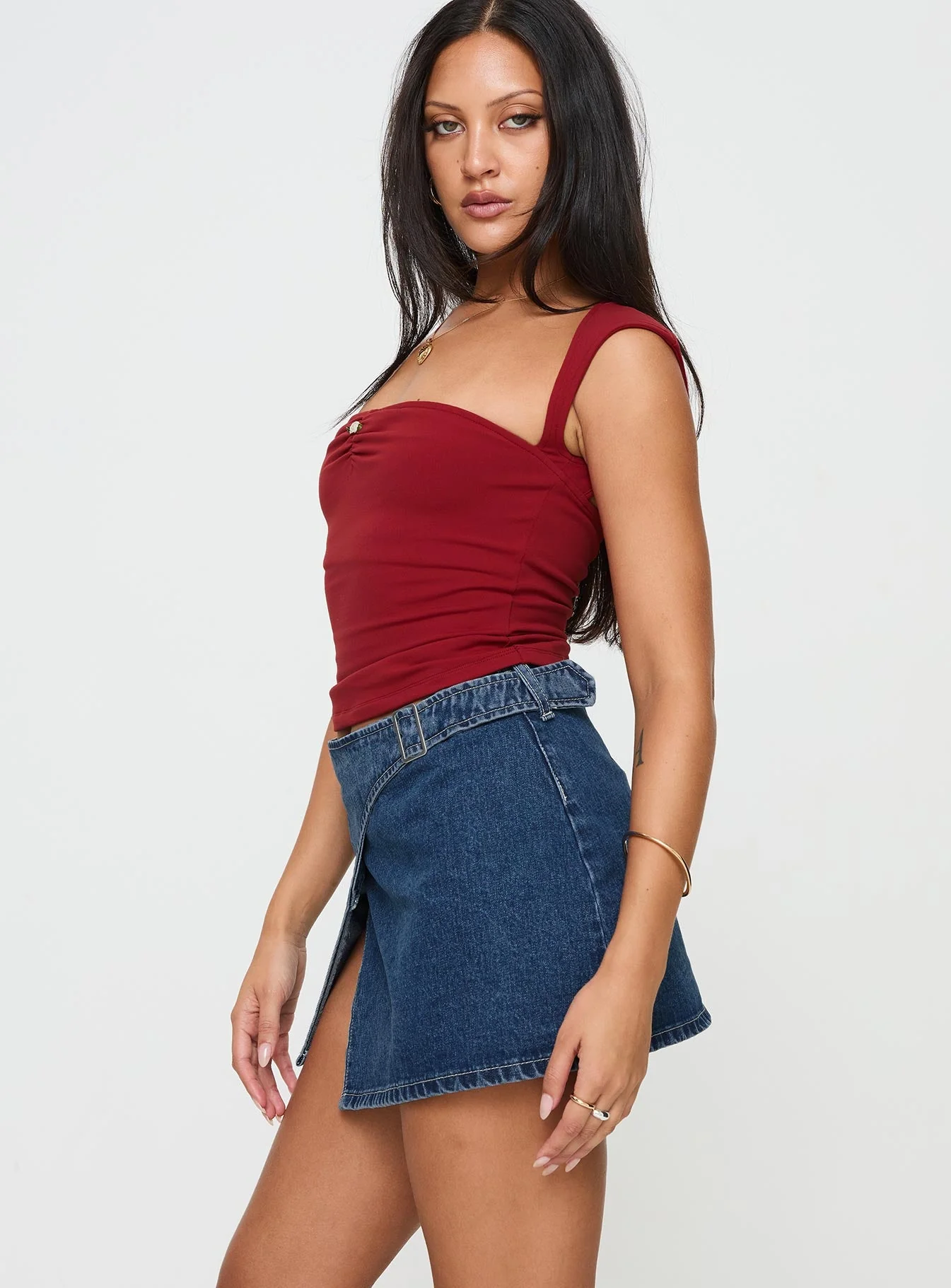 Wait Up Denim Wrap Mini Skirt Mid Wash Tall