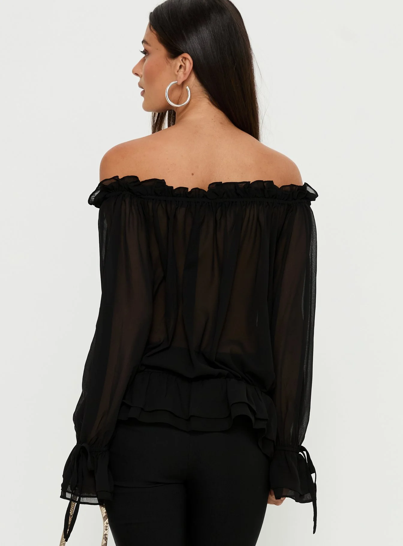 Madelina Frill Long Sleeve Top Black