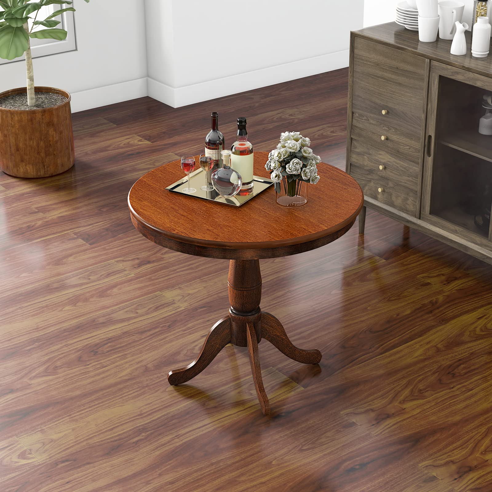 BEFOUNDLOVELY Round Dining Table for 2-4 People, Wooden Kitchen Table with Spacious Table Top, Pedestal Base