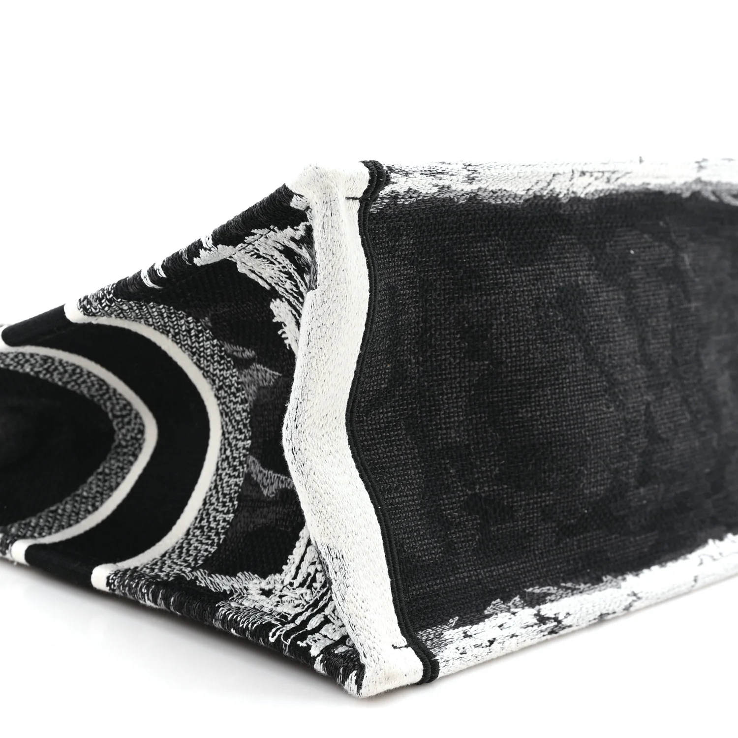 Canvas Embroidered Medium Paris Book Tote Black White - Top Club