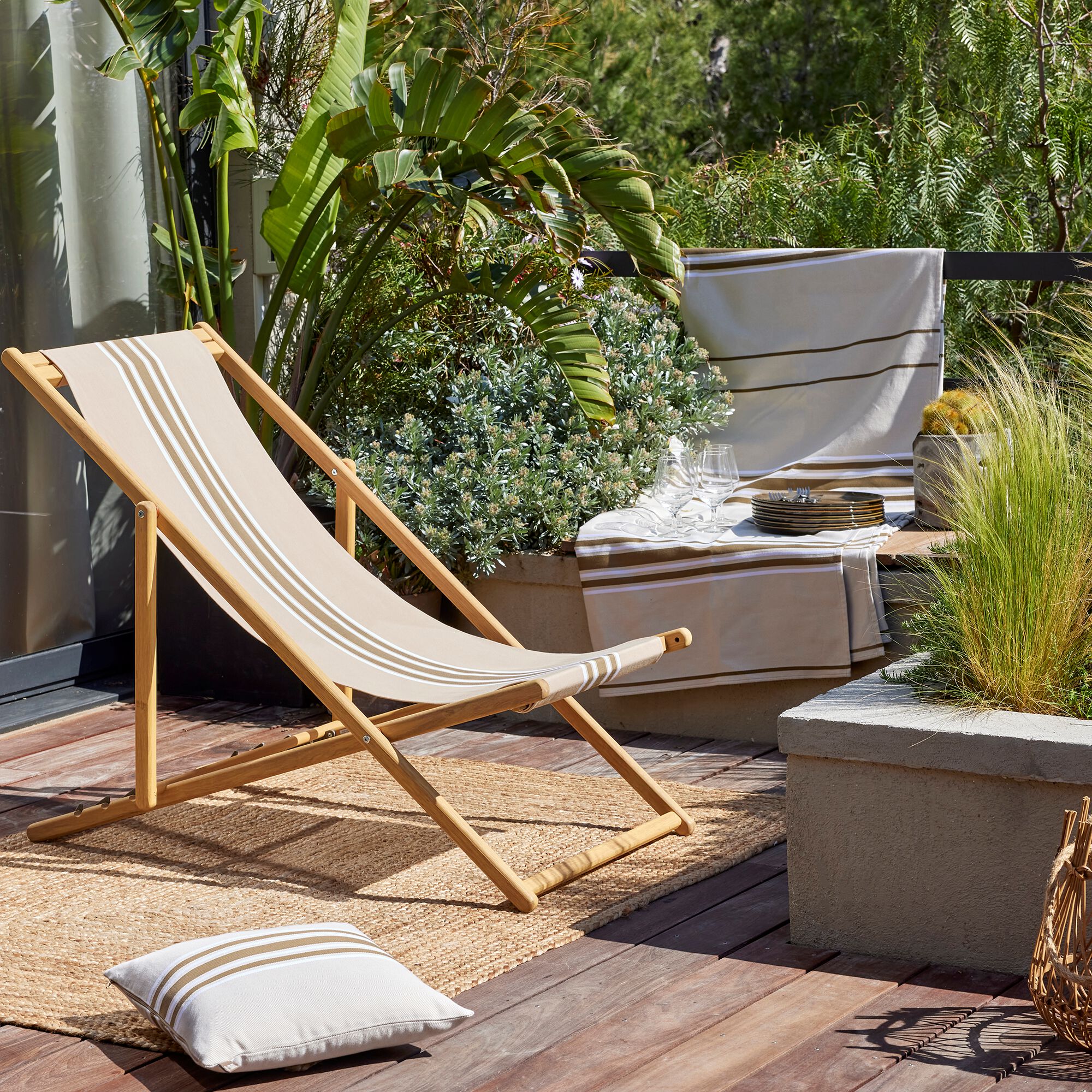 ORTADARA - Toile de chilienne de jardin à rayures en coton bio - beige