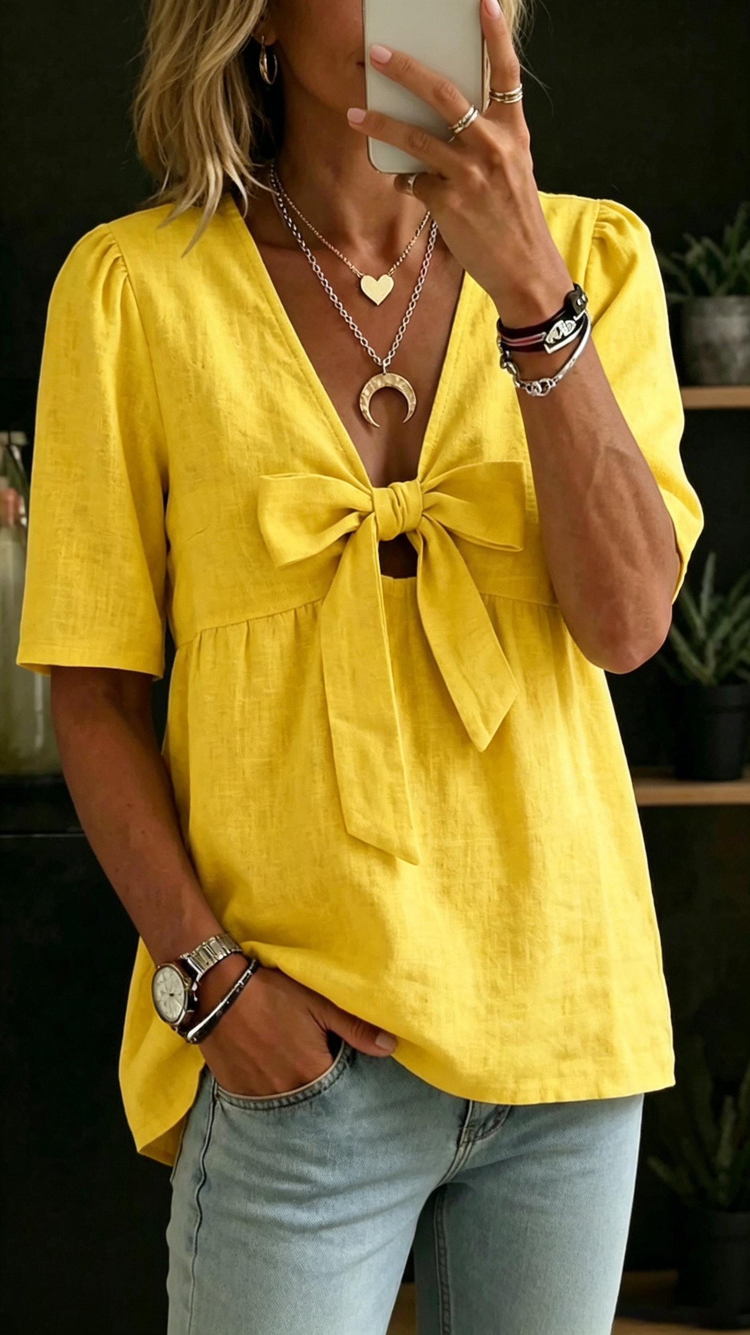 Women's fashionable loose casual V-neck tie bow shirt - Nordfashionstorm - Women's Clothing, Fashion for You - Nordfashionstorm.com
