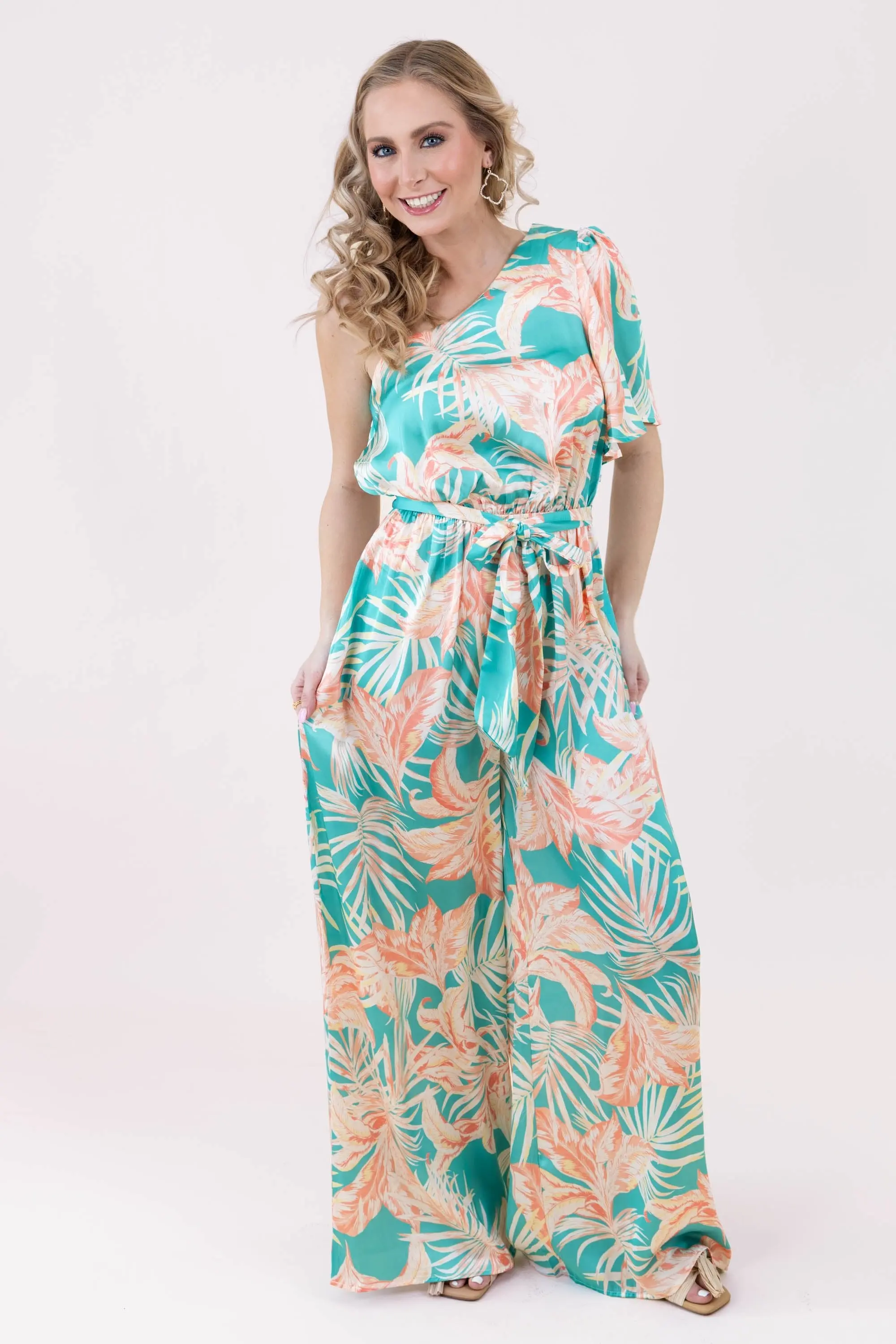 Island Life Turquoise Coral Jumpsuit - ALJEGJ