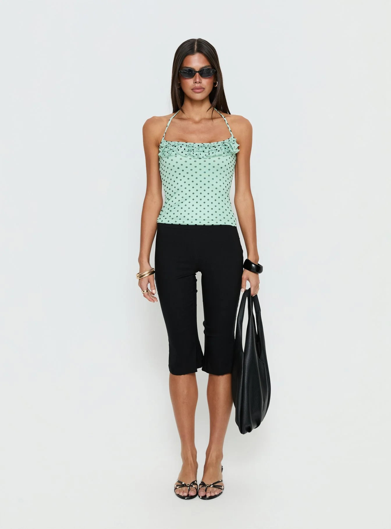 Days Of Summer Ruffle Top Mint Polka