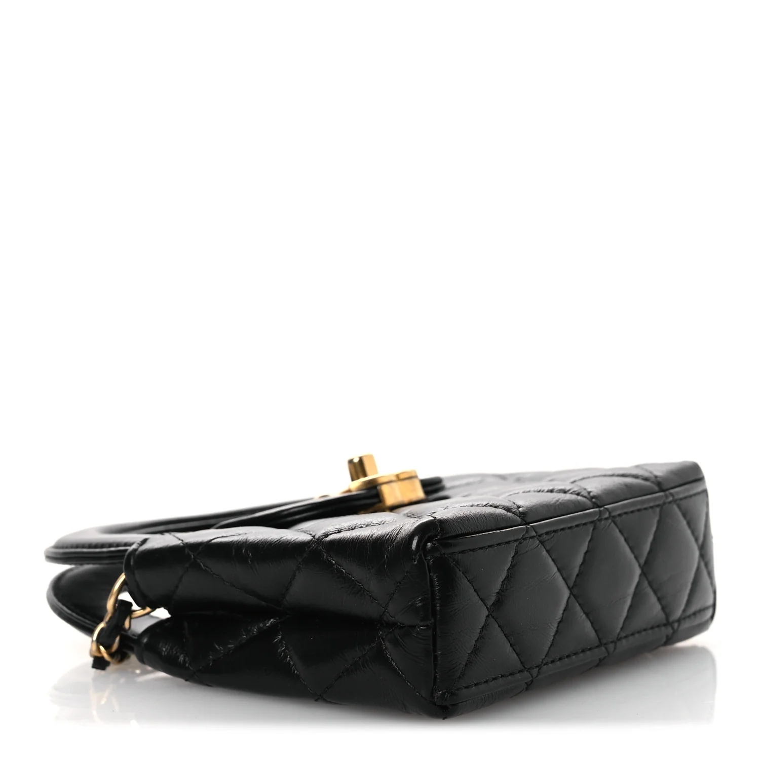 Shiny Aged Calfskin Quilted Mini Nano Kelly Shopper Black - Top Club