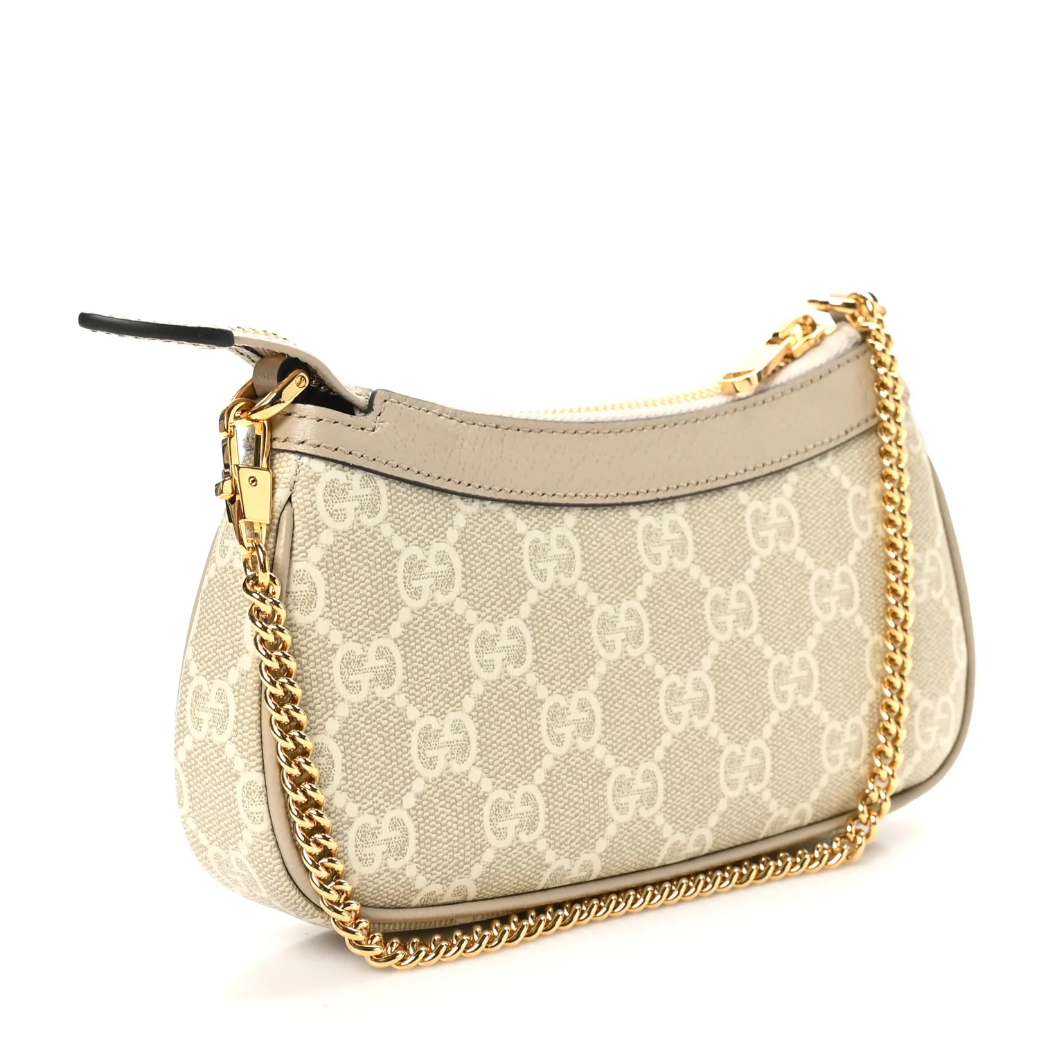 GG Supreme Monogram Textured Dollar Calfskin Web Mini Ophidia GG Handbag Beige Mystic White Oatmeal - Top Club