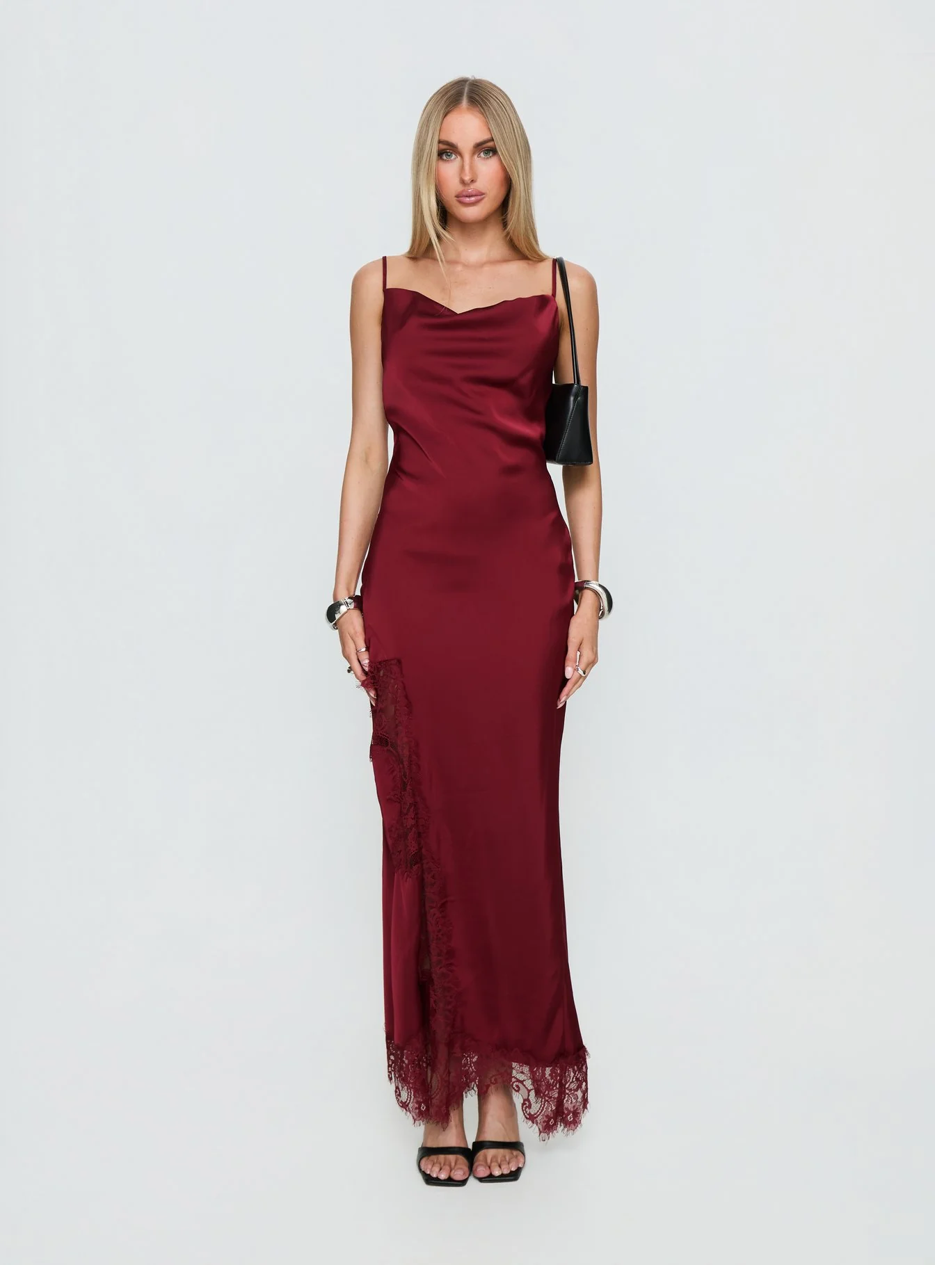 Katalyna Lace Cowl Neck Maxi Dress Red