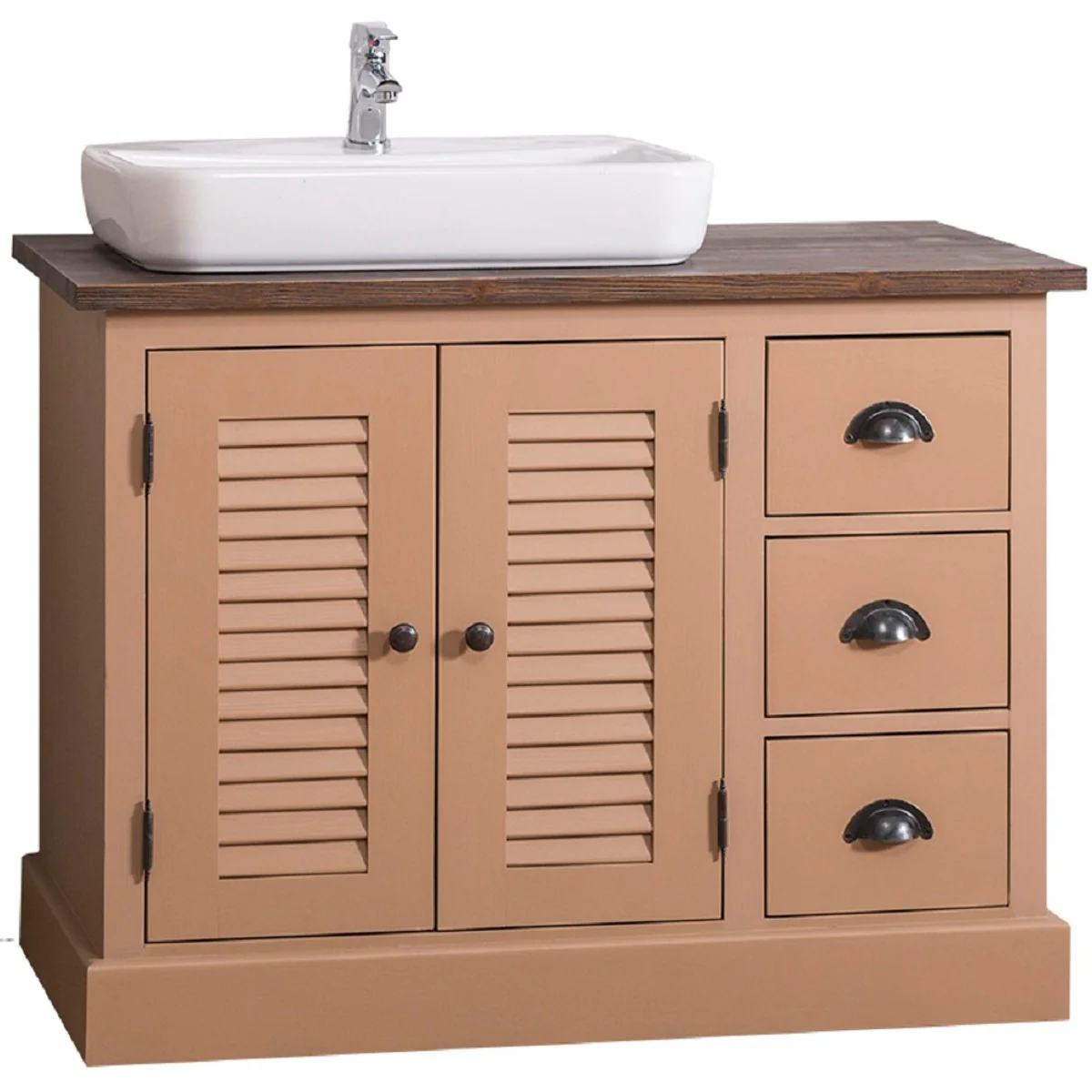 Country house style solid wood washbasin cabinet brown / dark brown 100 x 51 x H. 75 cm - country house style bathroom furniture