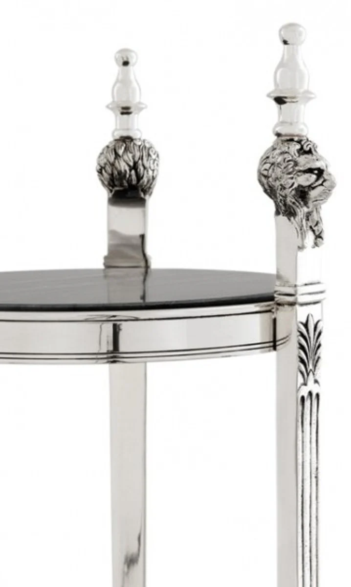 Luxury Baroque side table round solid antique silver with marble top 71 x 25 cm - table