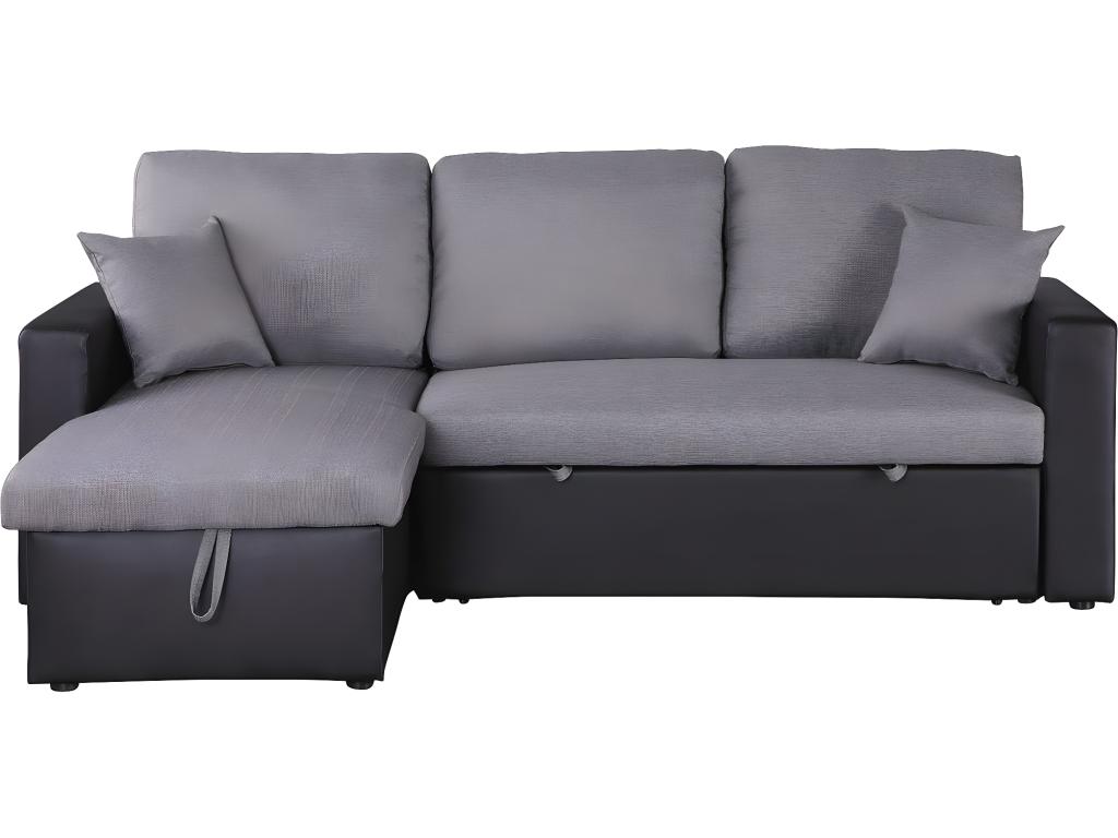 Sofá esquinero convertible - 3 plazas - gris / negro