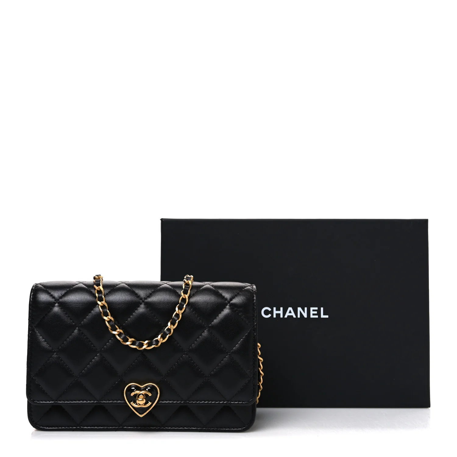 Lambskin Plexiglass Quilted Coco Love Wallet On Chain WOC Black - Top Club
