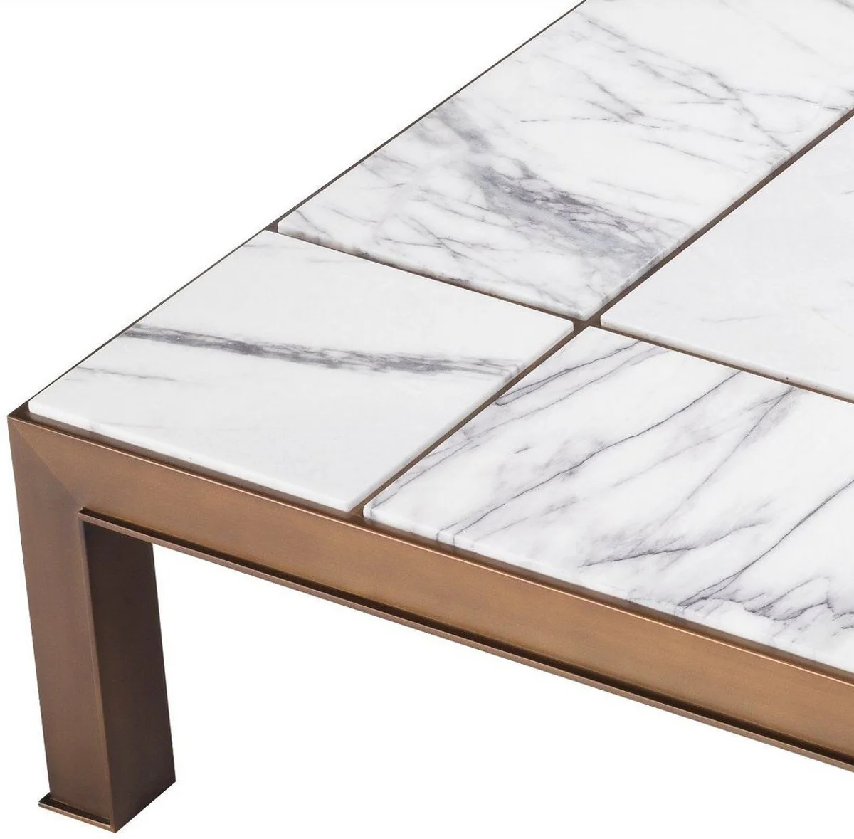 Luxury coffee table antique brass / white / purple 119 x 119 x H. 29 cm - Modern stainless steel living room table with marble tops - Living room furniture