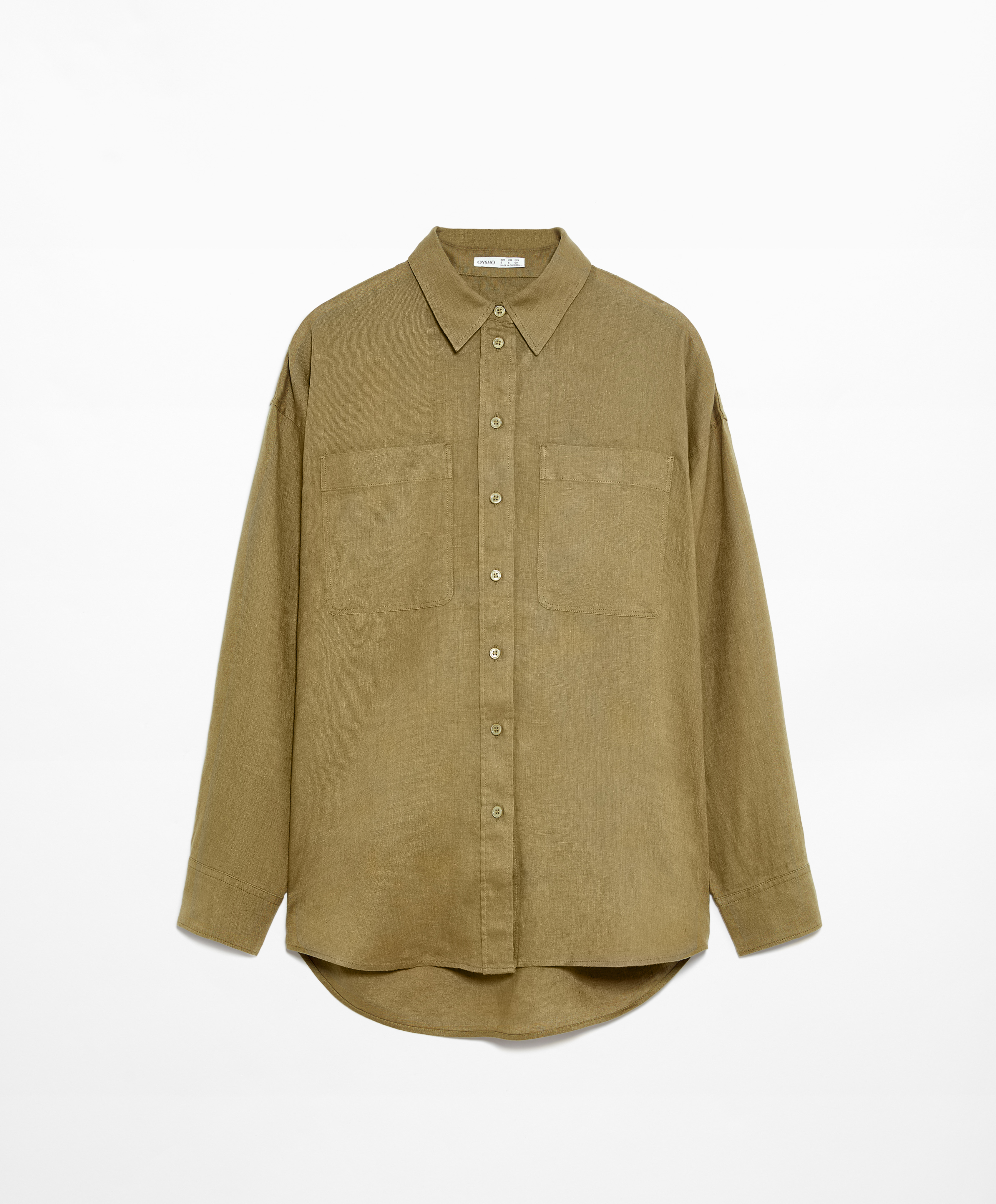 OYSHO 100% linen long-sleeved shirt with pockets