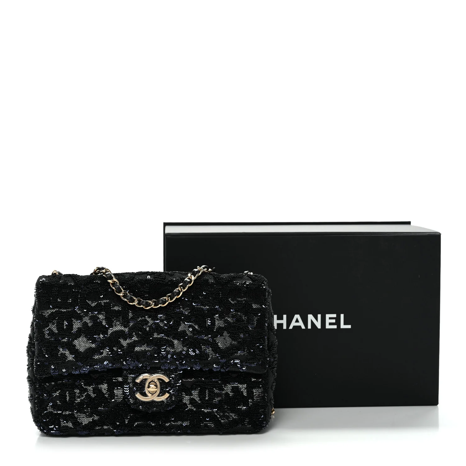 Sequin Quilted Small Single Flap Black - Top Club