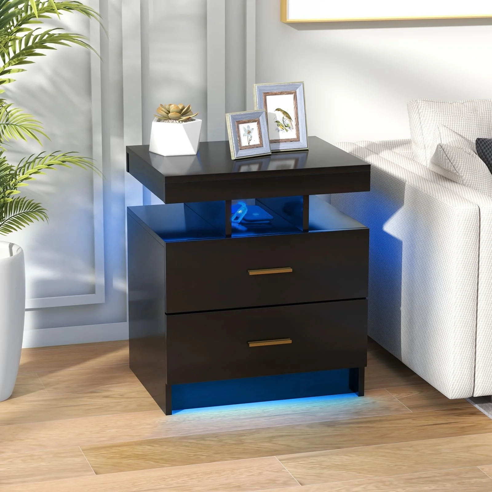 BEFOUNDLOVELY Modern Nightstand with LED Lights（1/2）
