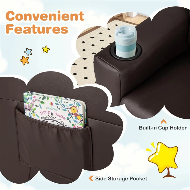 Kids Recliner Chair with Cup Holder & Side Pocket, Adjustable Toddler Lounge Sofa, Ergonomic Children Armchairs for Boys Girls Age 3+, 150lbs