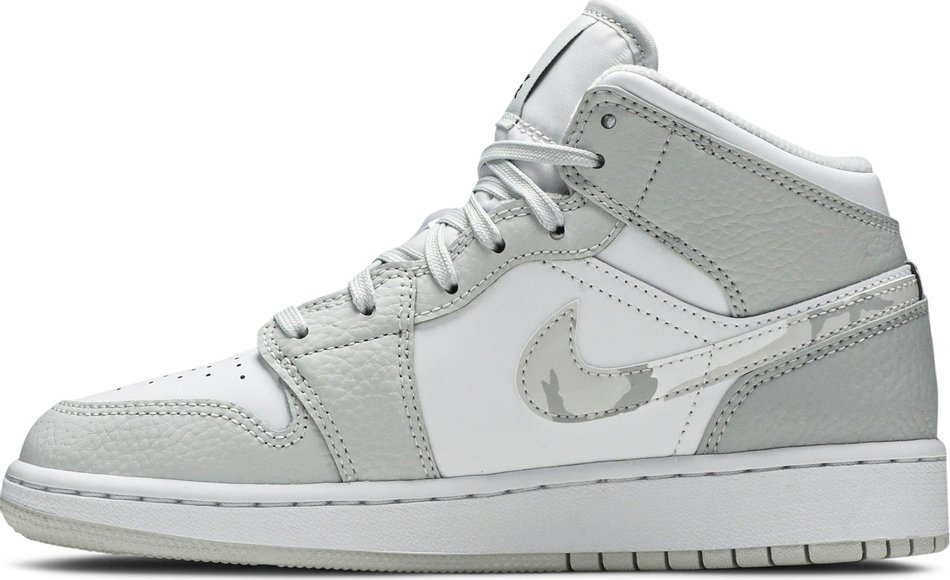 Air Jordan 1 Mid SE GS  Swoosh Logo-Grey Camo  DD3235-100 - Sneaker Replica Workshop