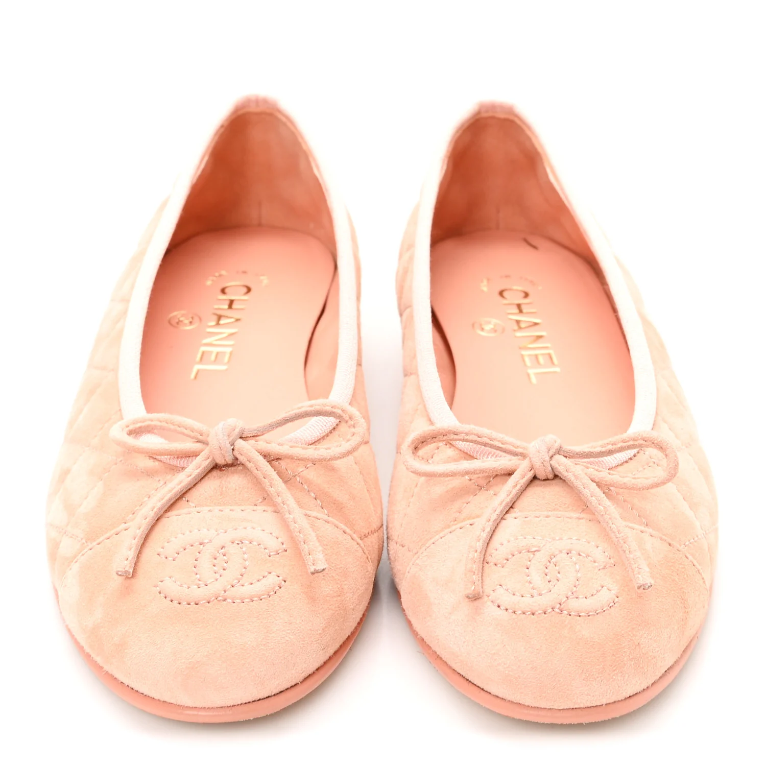 Suede Calfskin Quilted Cap Toe CC Ballerina Flats 36 Pink - Top Club