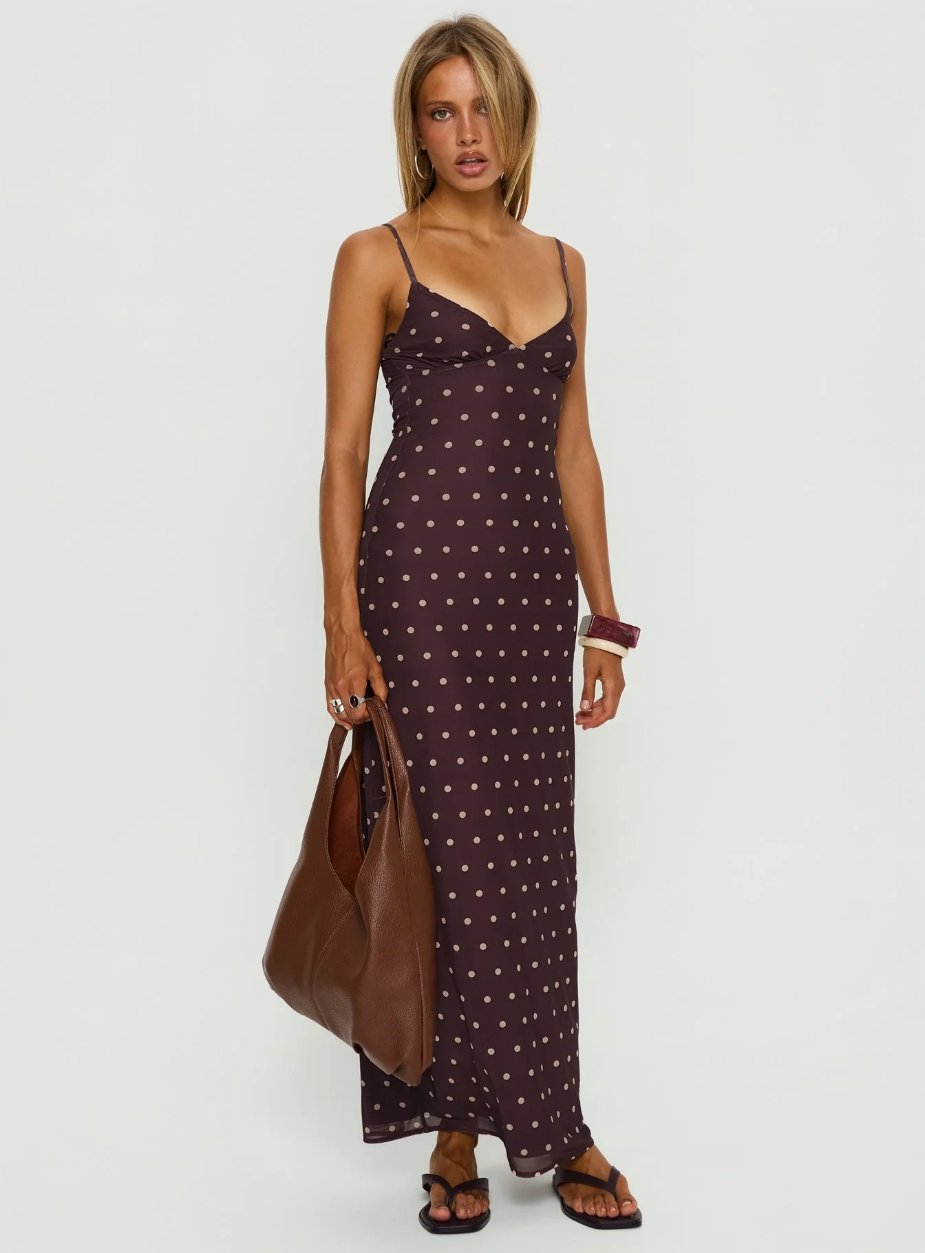 Glass Half Full Mesh Maxi Dress Plum / Pink Polka Dot
