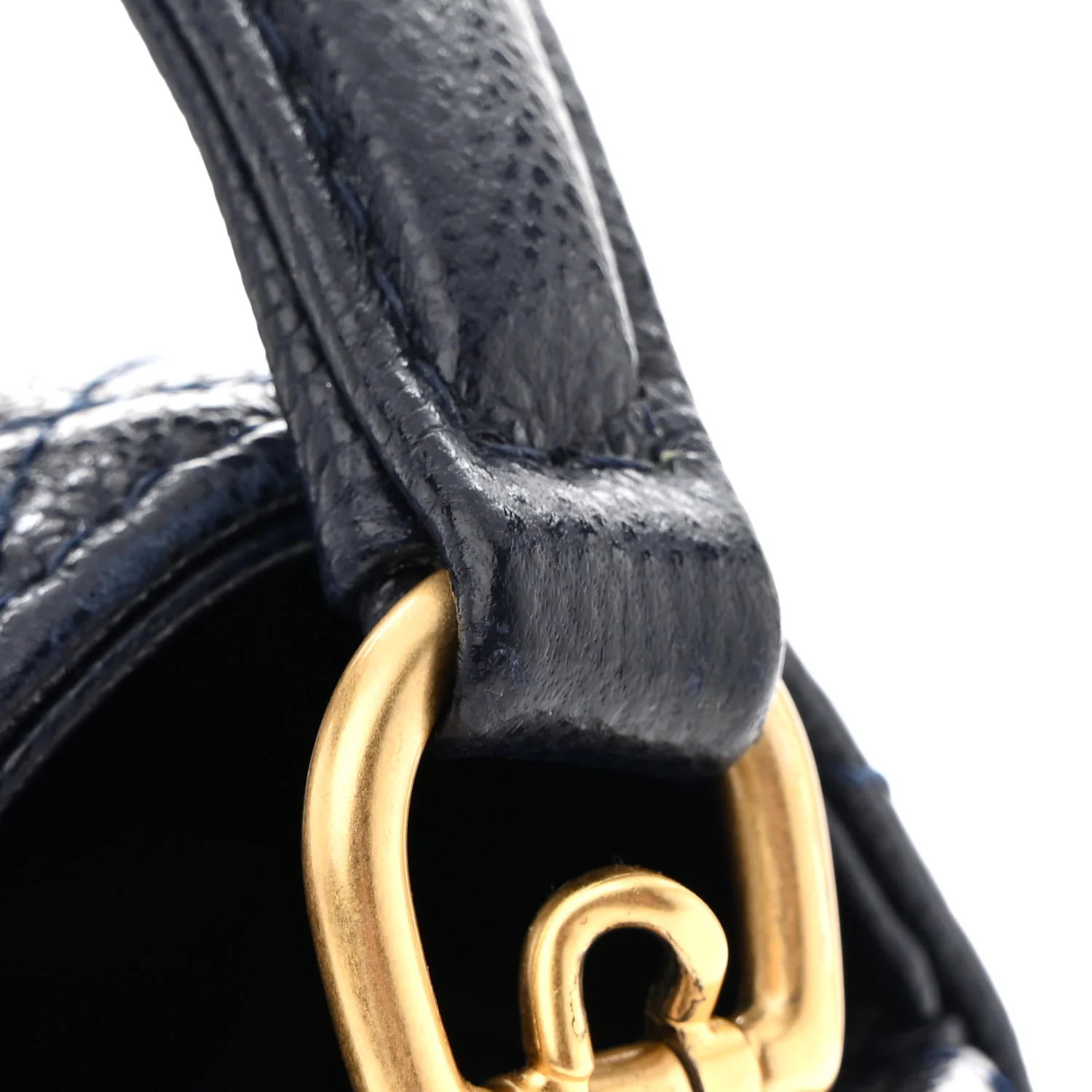 Shiny Caviar Quilted Mini Top Handle Flap Navy Blue - Top Club