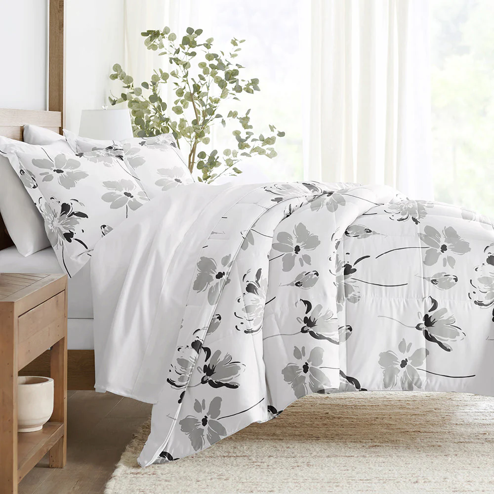 Magnolia Grey Patterned Down-Alternative Comforter Set (Sale)