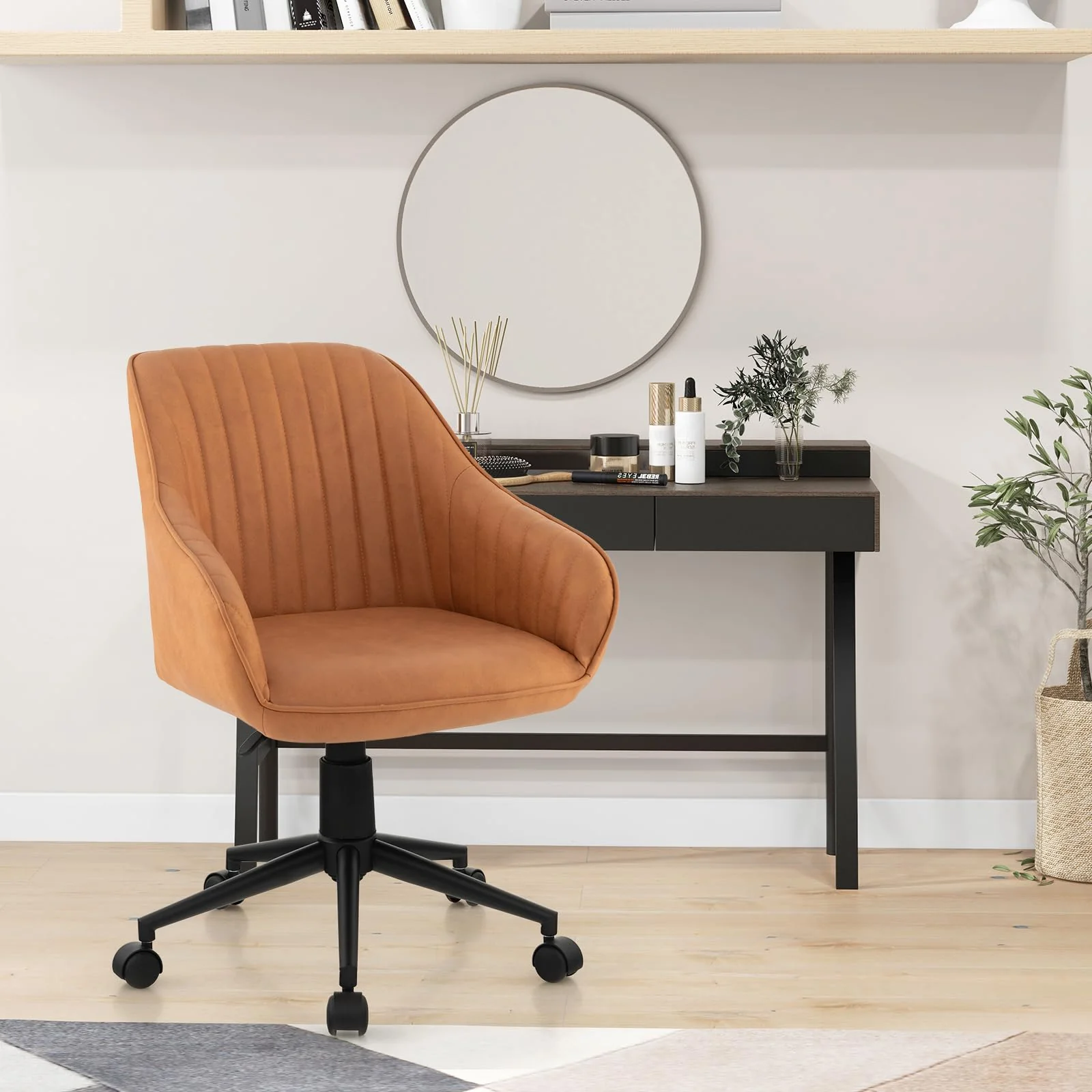 BEFOUNDLOVELY Leather Office Chair, Mid Century Desk Chair with Wheels