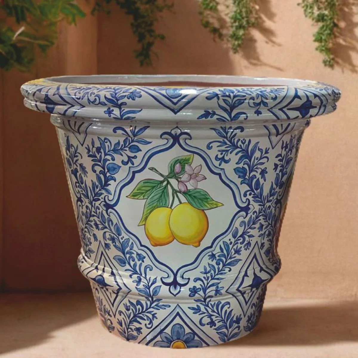 Luxury flower pot blue / white / colorful Ø 80 x H. 63 cm - garden decoration