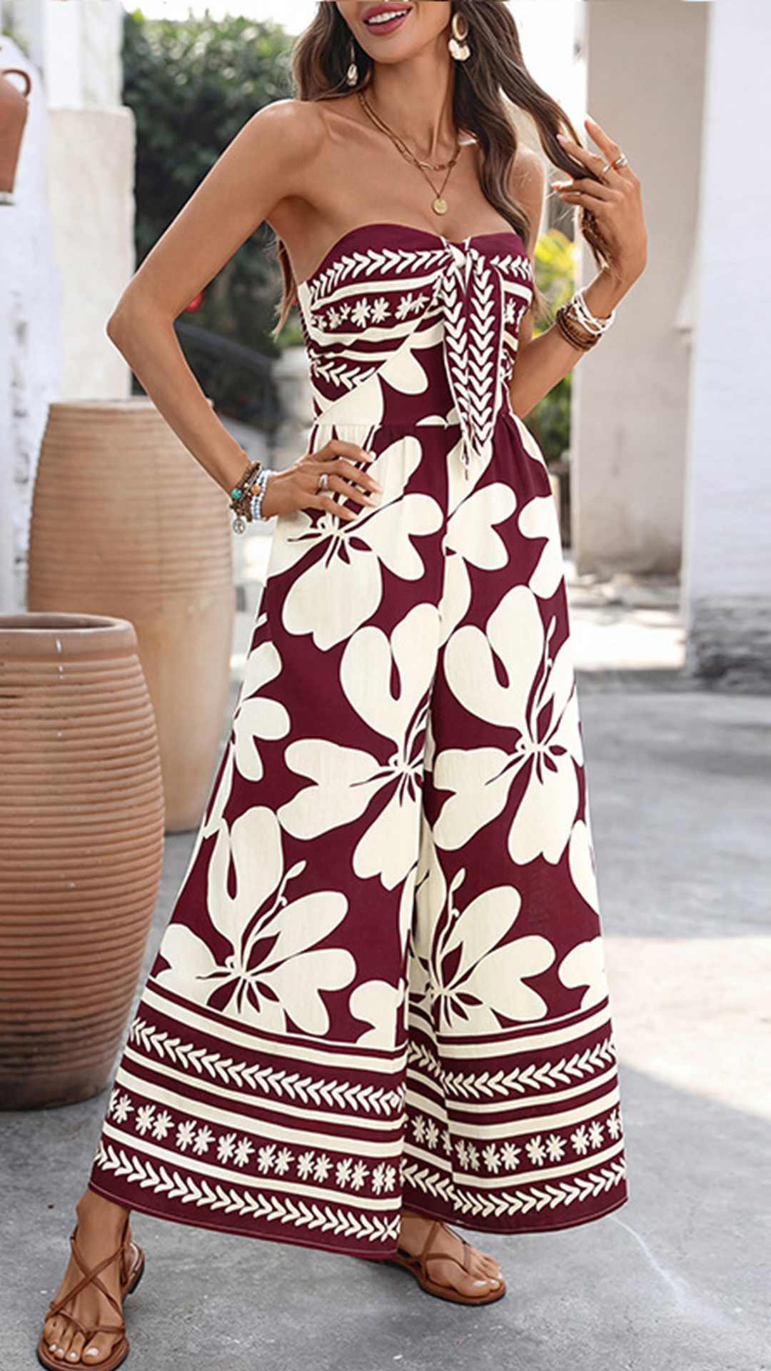 Women's Retro Print Bandeau Wide-Leg Jumpsuit - Nordfashionstorm - Women's Clothing, Fashion for You - Nordfashionstorm.com