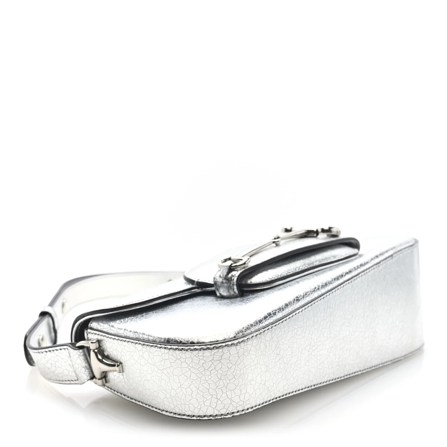 Metallic Demetra Small Horsebit 1955 Asymmetric Shoulder Bag Silver - Top Club