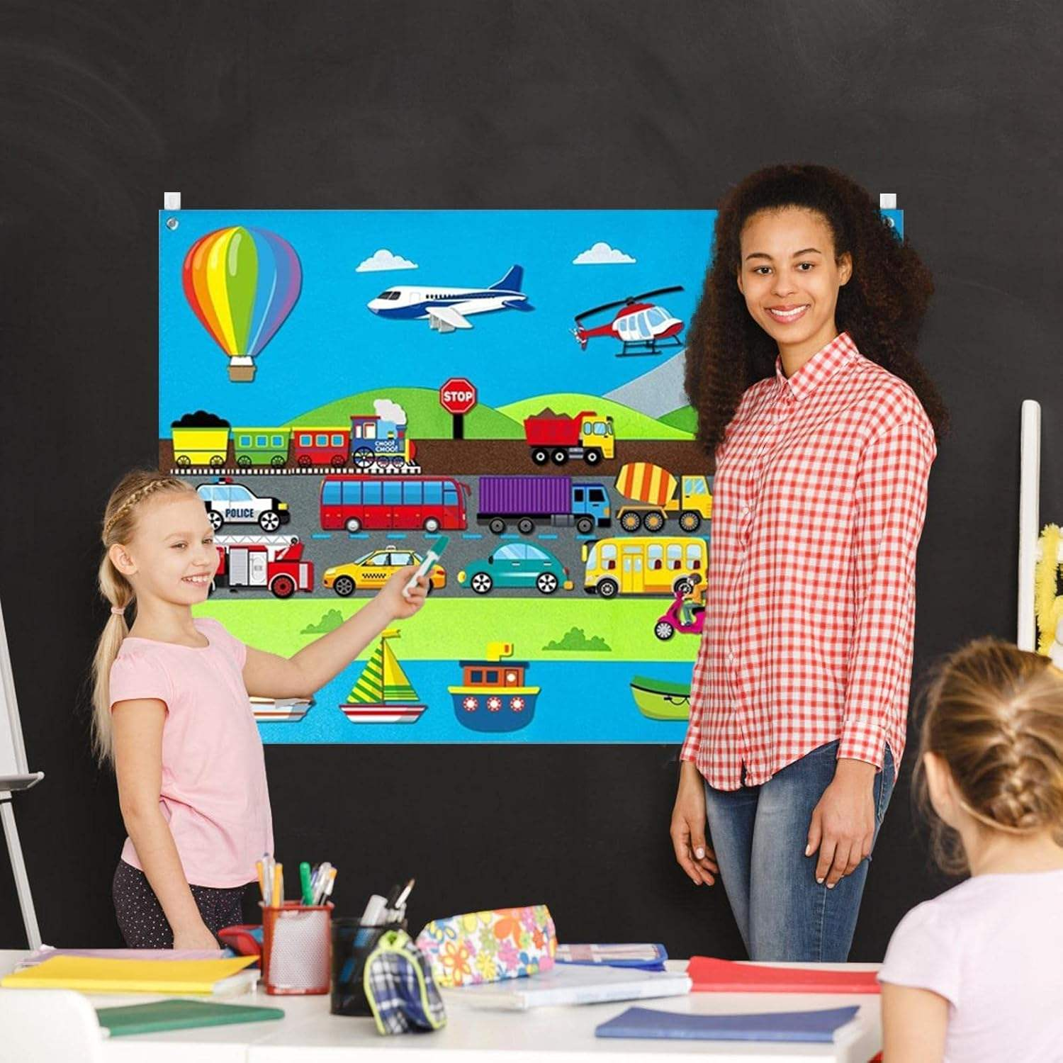 Children's Educational Transport Busy Board Toy Felt Flannel Graphs for Toddlers Cars & Ship Vehicle Gift Idea