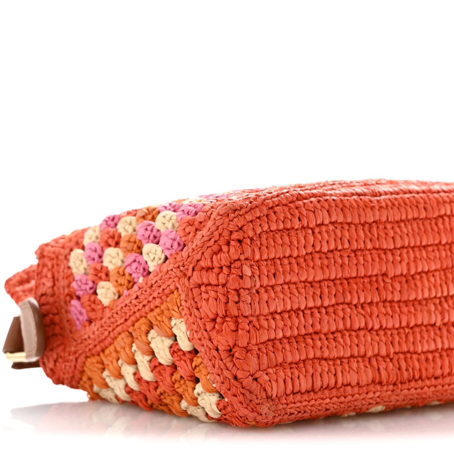 Raffia Crochet Paula's Ibiza Mini Puzzle Edge Bag Bright Orange Pink - Top Club