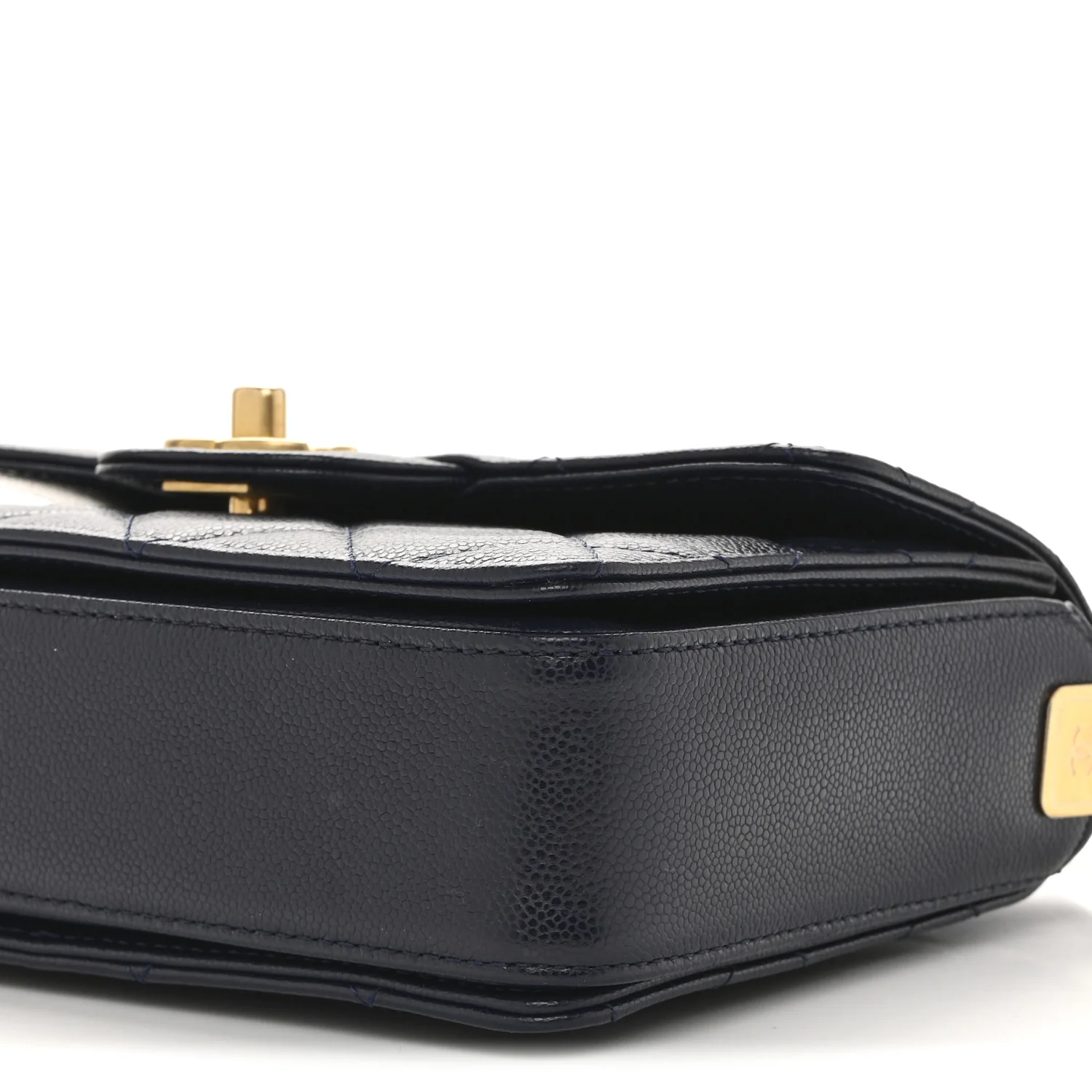 Shiny Caviar Quilted Mini Top Handle Flap Navy Blue - Top Club