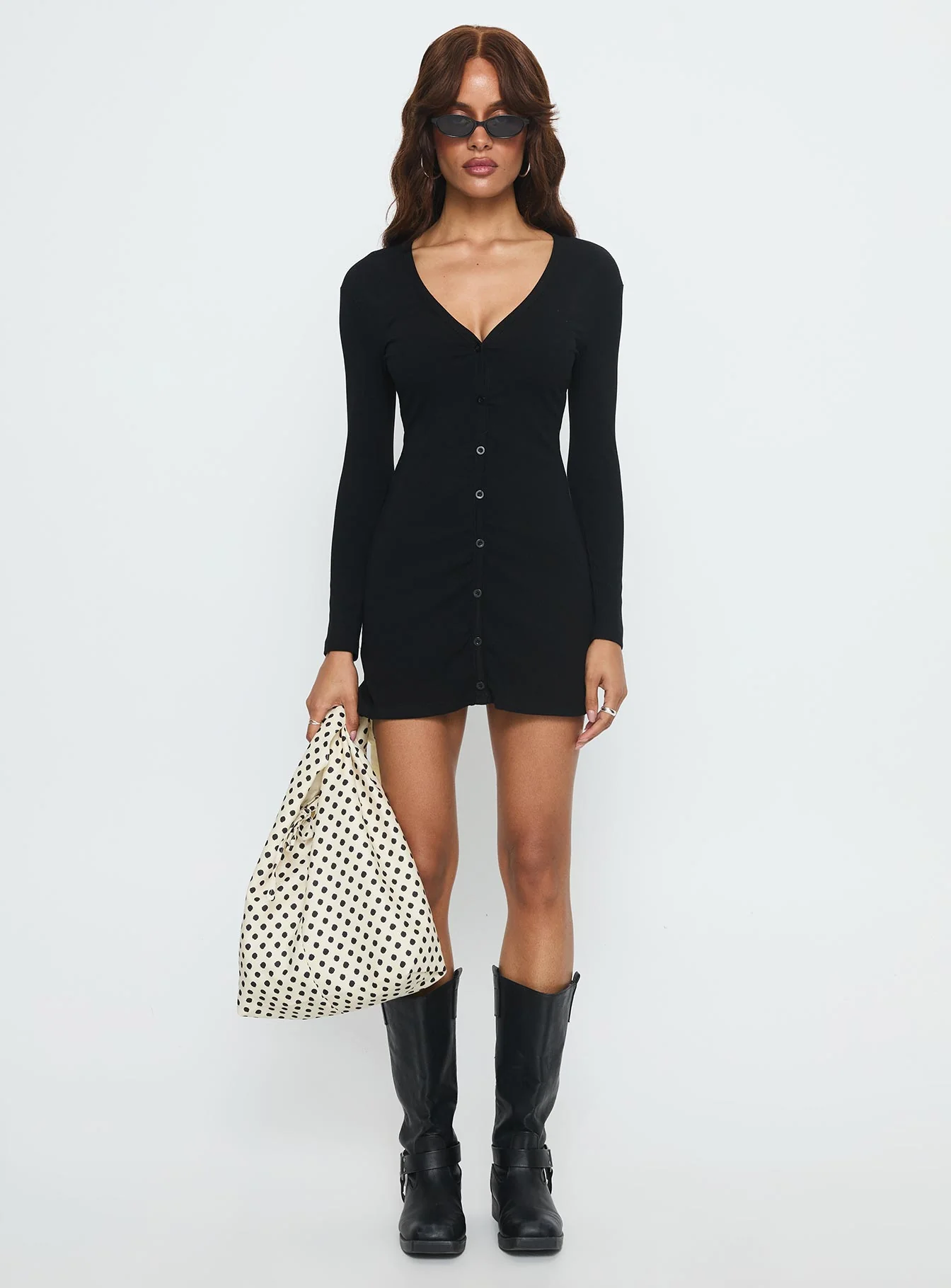 Tereza Long Sleeve Jersey Mini Dress Black