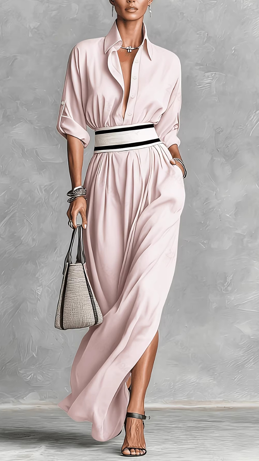 Women's Cotton‑blend Black Lapel Shirt‑style Slit Loose Maxi Dress - Nordfashionstorm - Women's Clothing, Fashion for You - Nordfashionstorm.com