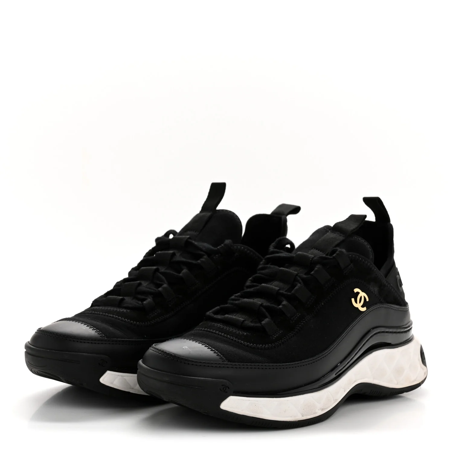 Velvet Calfskin Mixed Fibers CC Sneakers 38 Black - Top Club