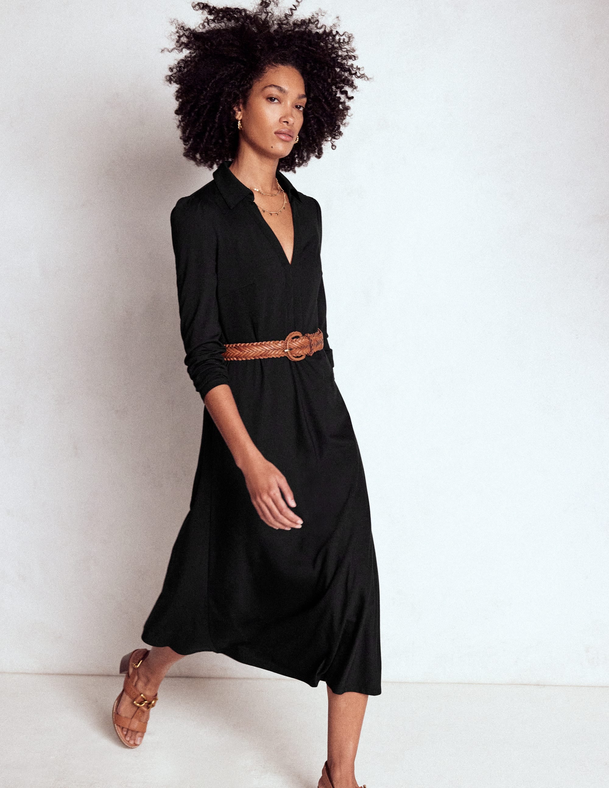 Imogen Jerseykleid mit Kragen-Schwarz