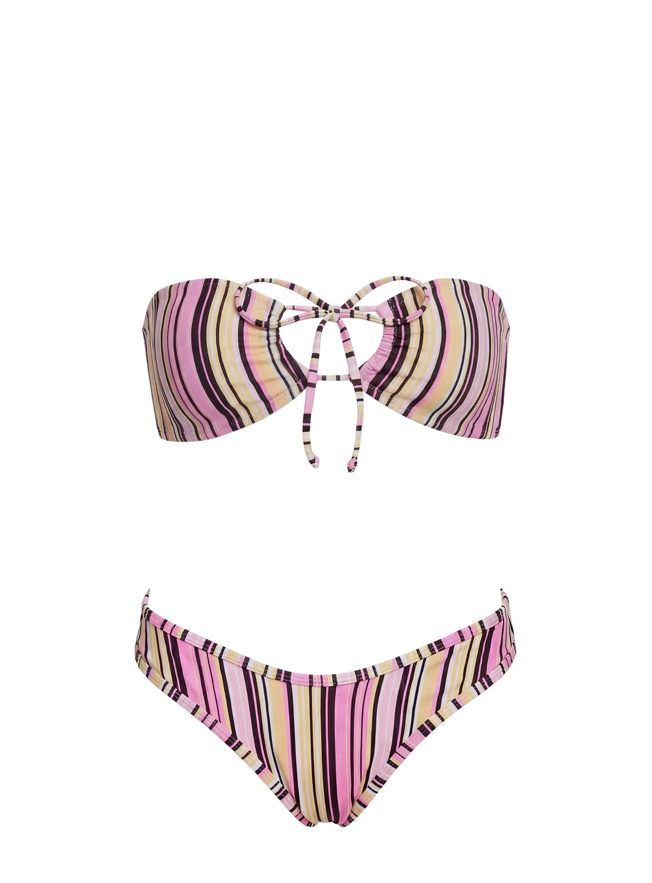 Tropical Vibes Bandeau Bikini Top Pink / Yellow Stripe