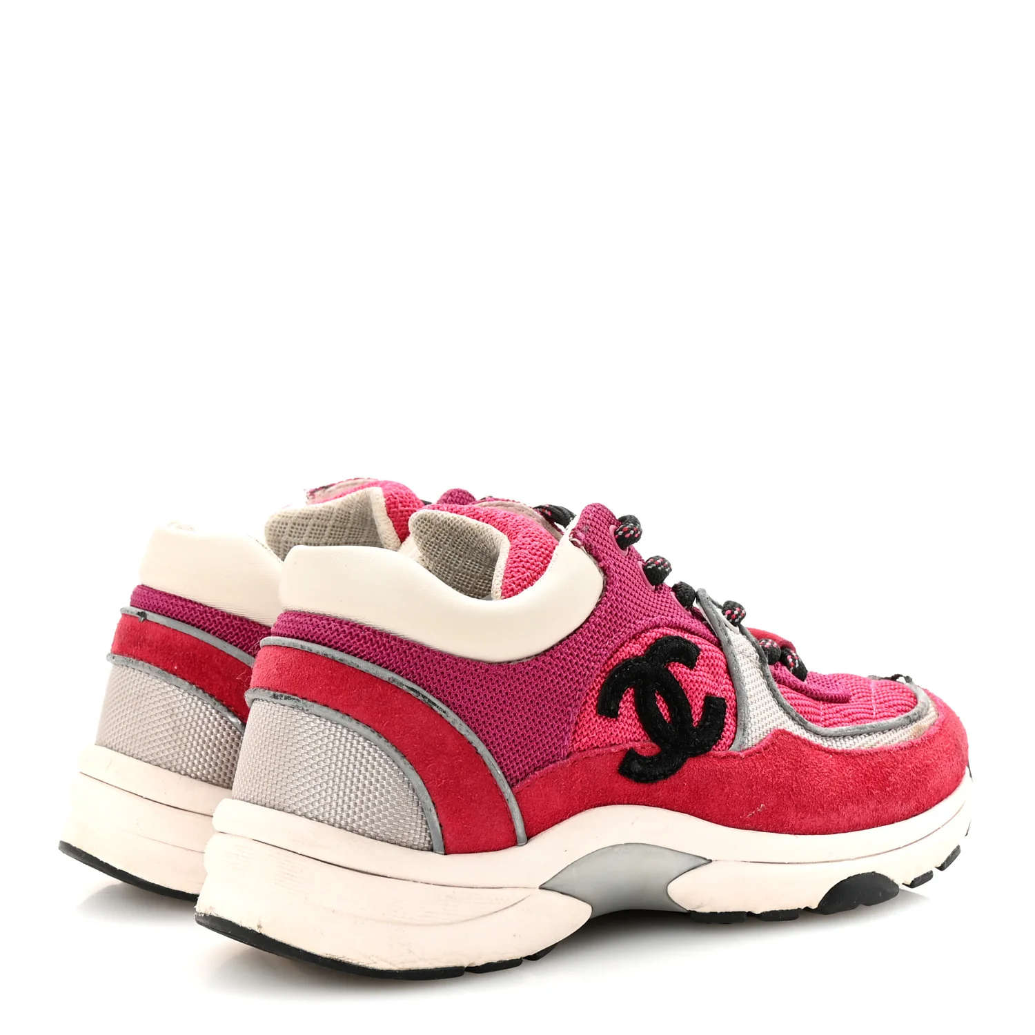 Mesh Suede Calfskin Womens CC Sneakers 35 Dark Pink Silver - Top Club