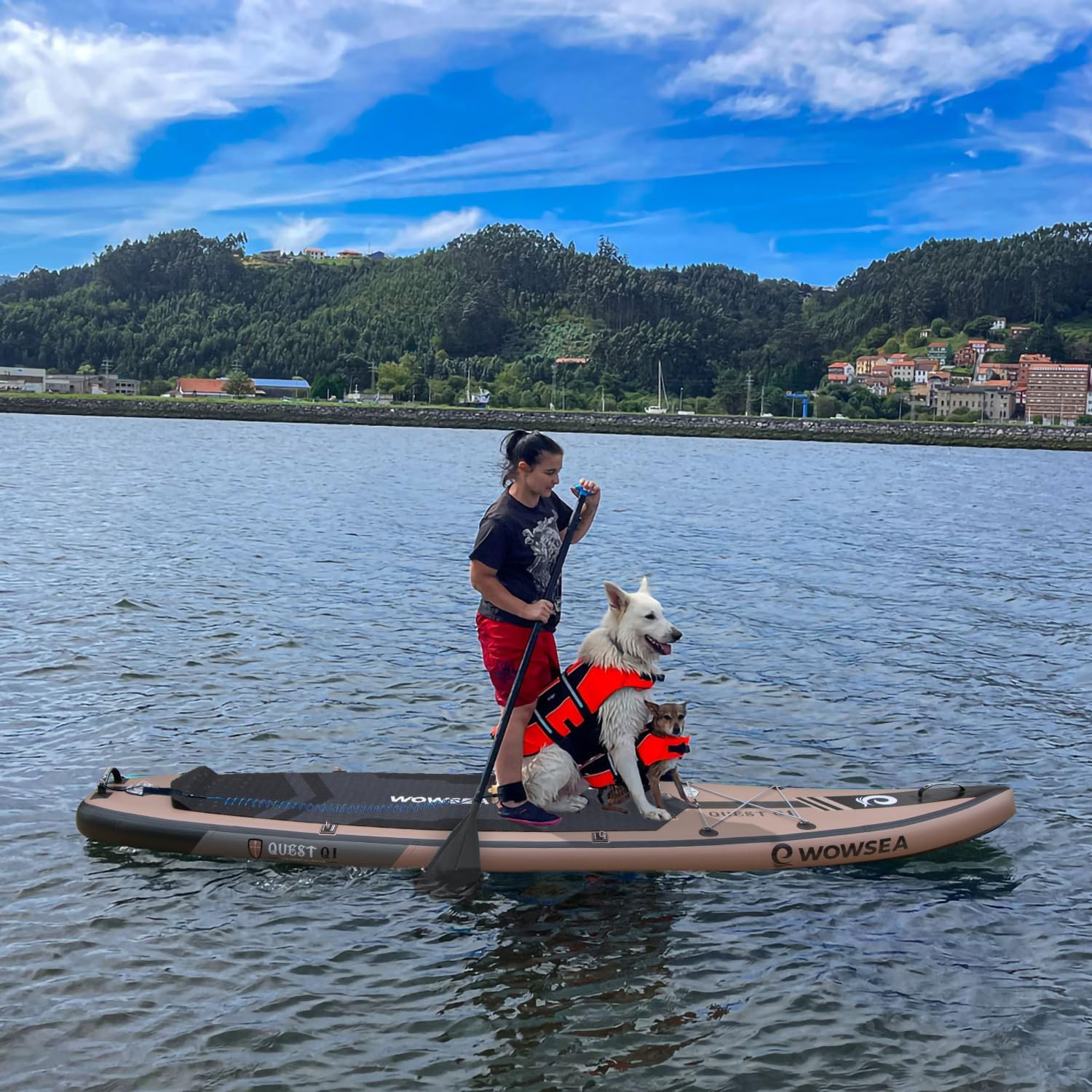WOWSEA Q1 Tavola gonfiabile Stand Up Paddle Board per la caccia, durevole e stabile, gonfiabile, tavola da pesca con accessori iSUP, buona scelta per il recupero e l'insegnamento acquatici