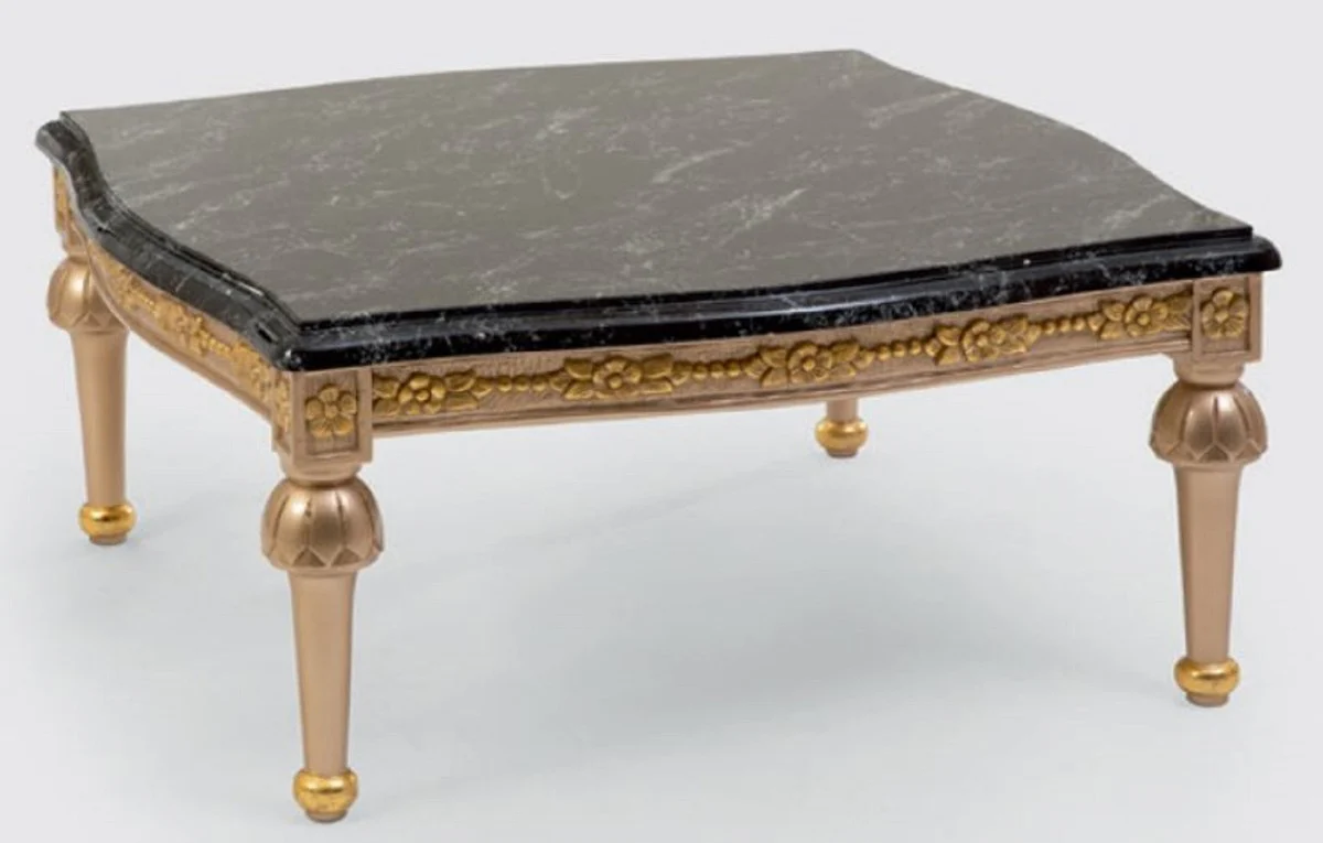 Luxury baroque coffee table black / silver / gold - magnificent solid wood living room table with table top in marble look - baroque furniture
