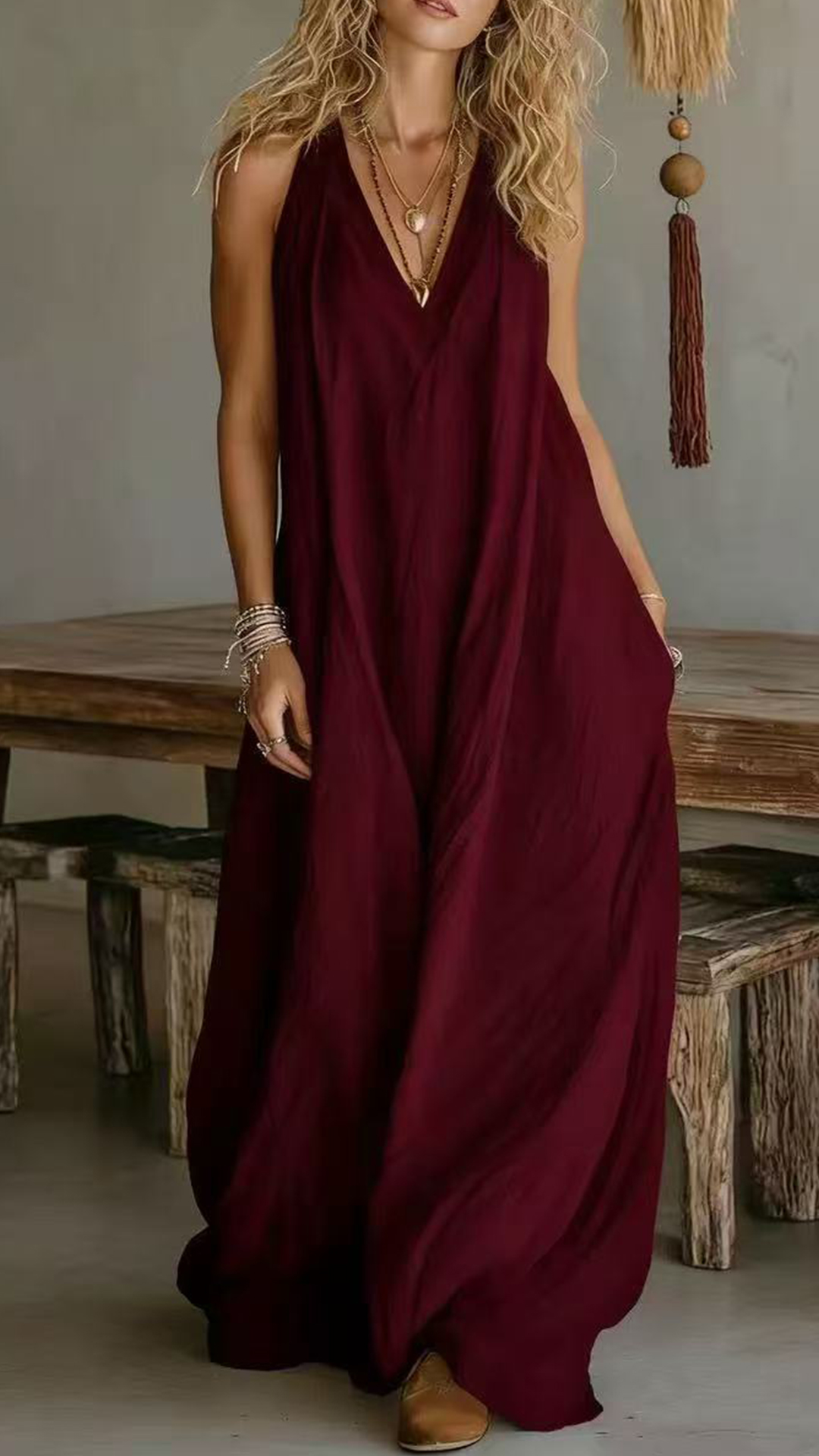 Women's Halter V-Neck Linen-Blend Maxi Dress - Nordfashionstorm - Women's Clothing, Fashion for You - Nordfashionstorm.com
