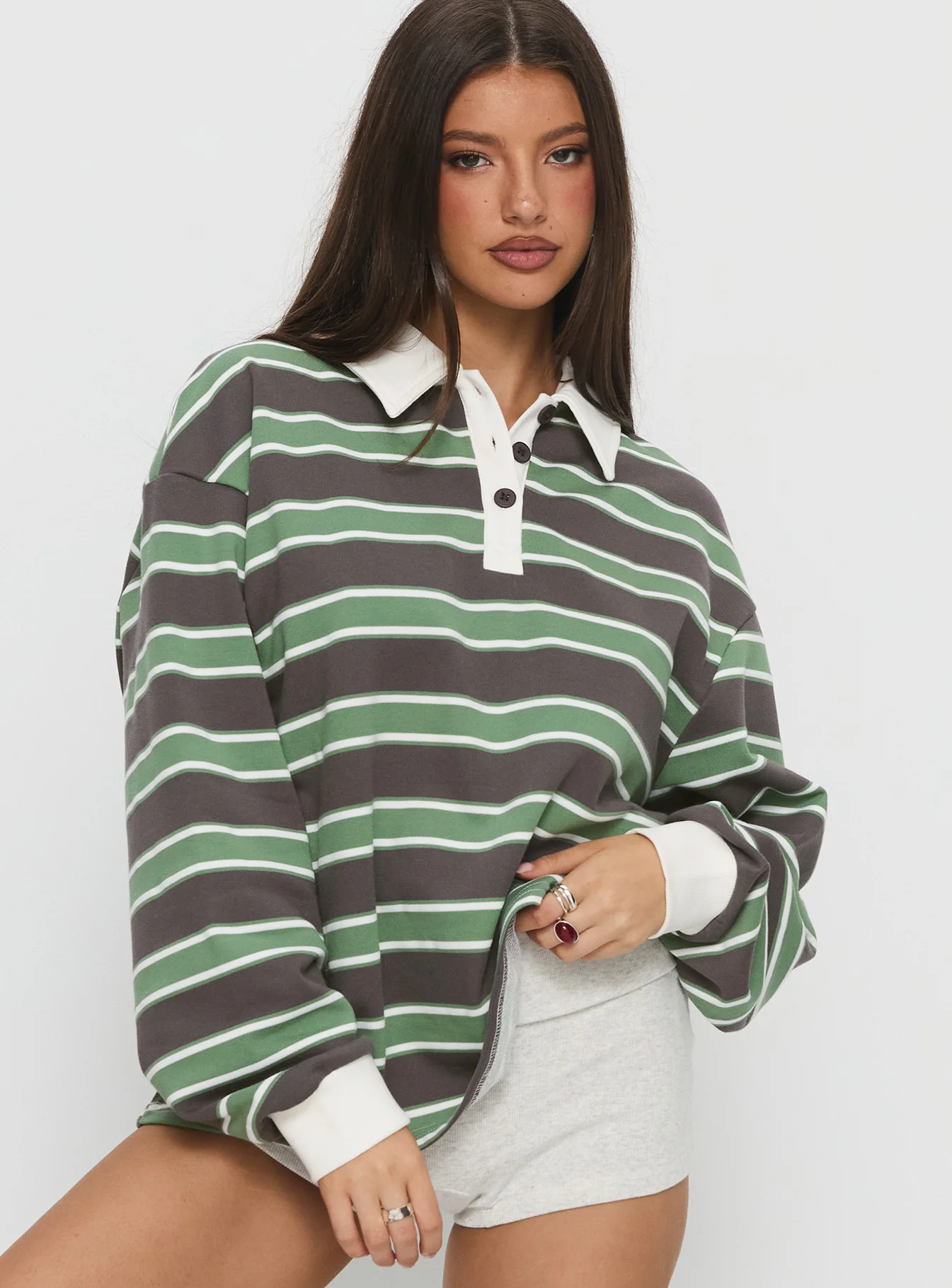 Tycen Polo Rugby Jumper Green / Grey Stripe