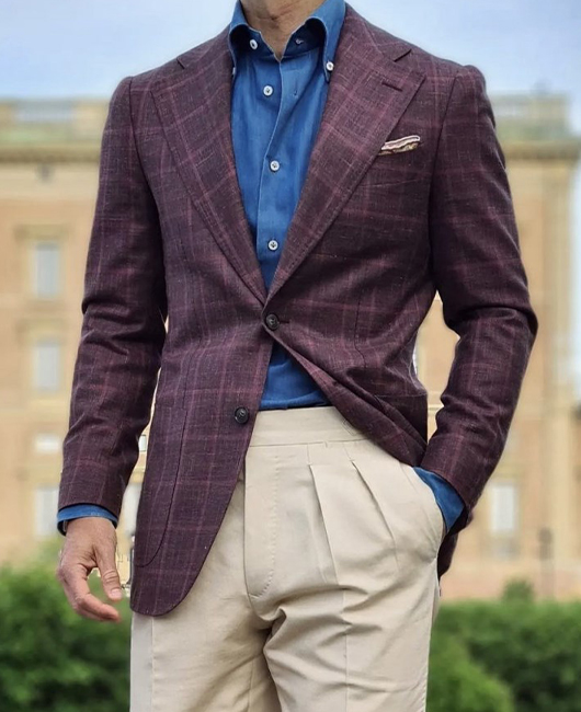 Vintage Plaid Notch Lapel Two Button Pocket Blazer